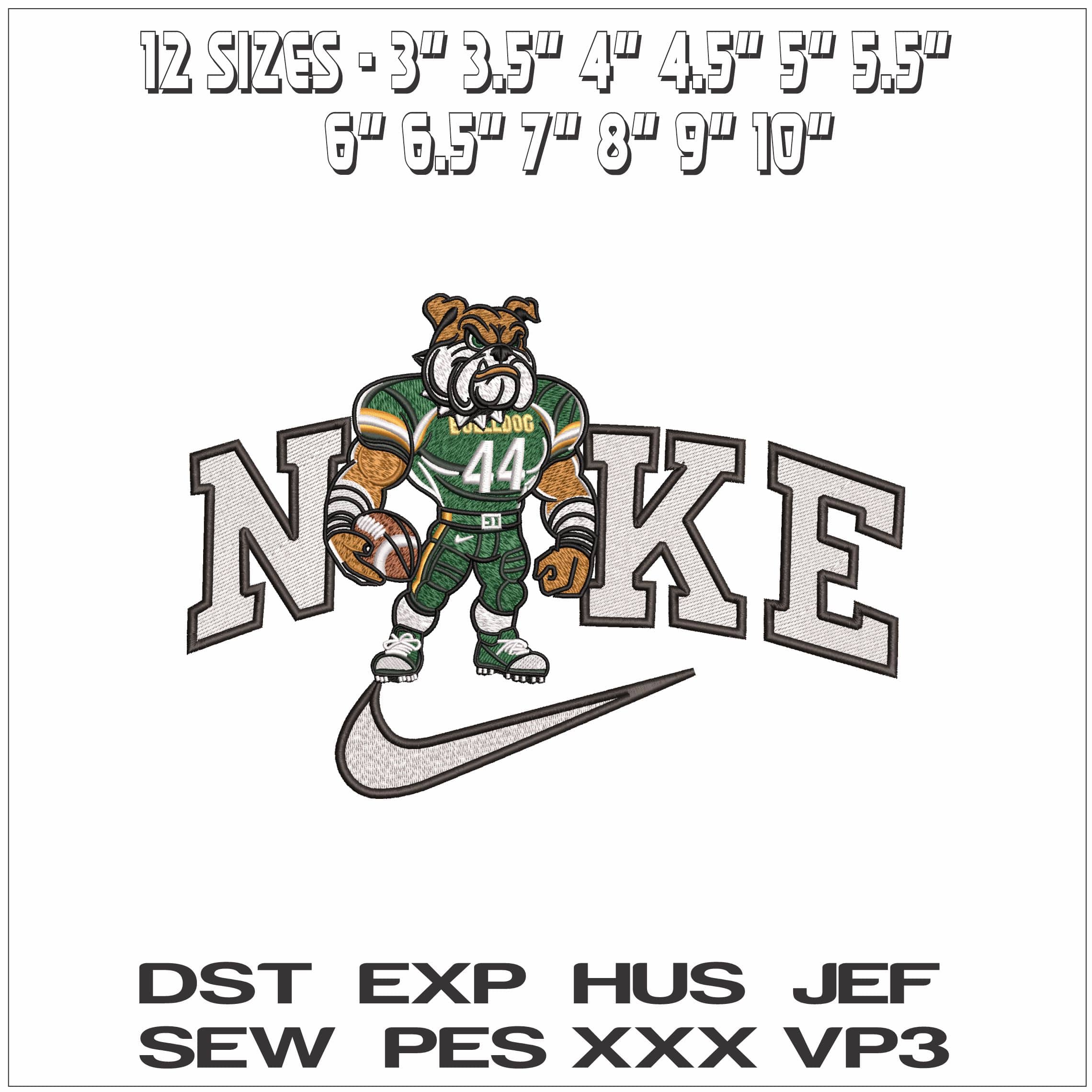 Nike Bulldog Football - Elegant embroidery design file - instant download — view 2