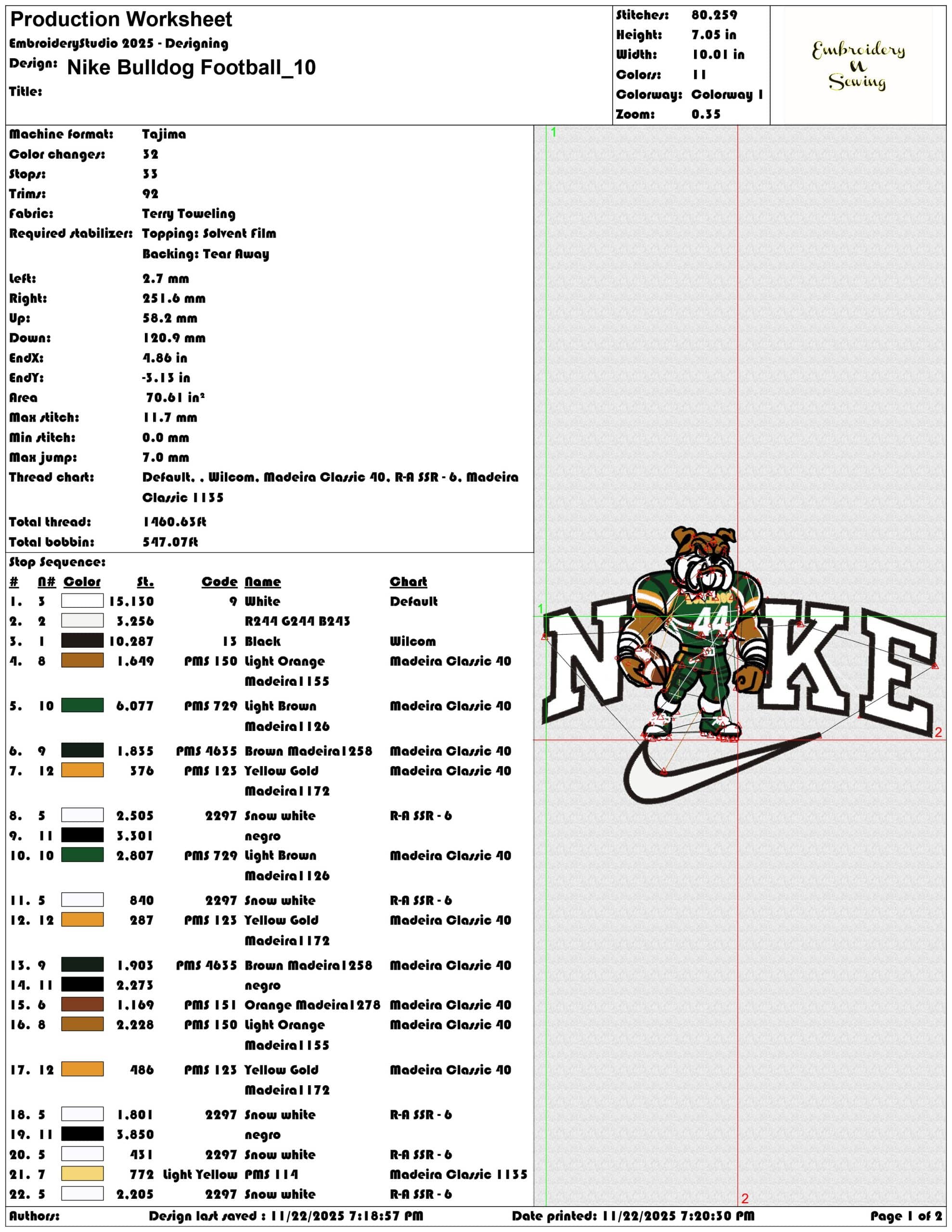 Nike Bulldog Football - Elegant embroidery design file - instant download — view 3