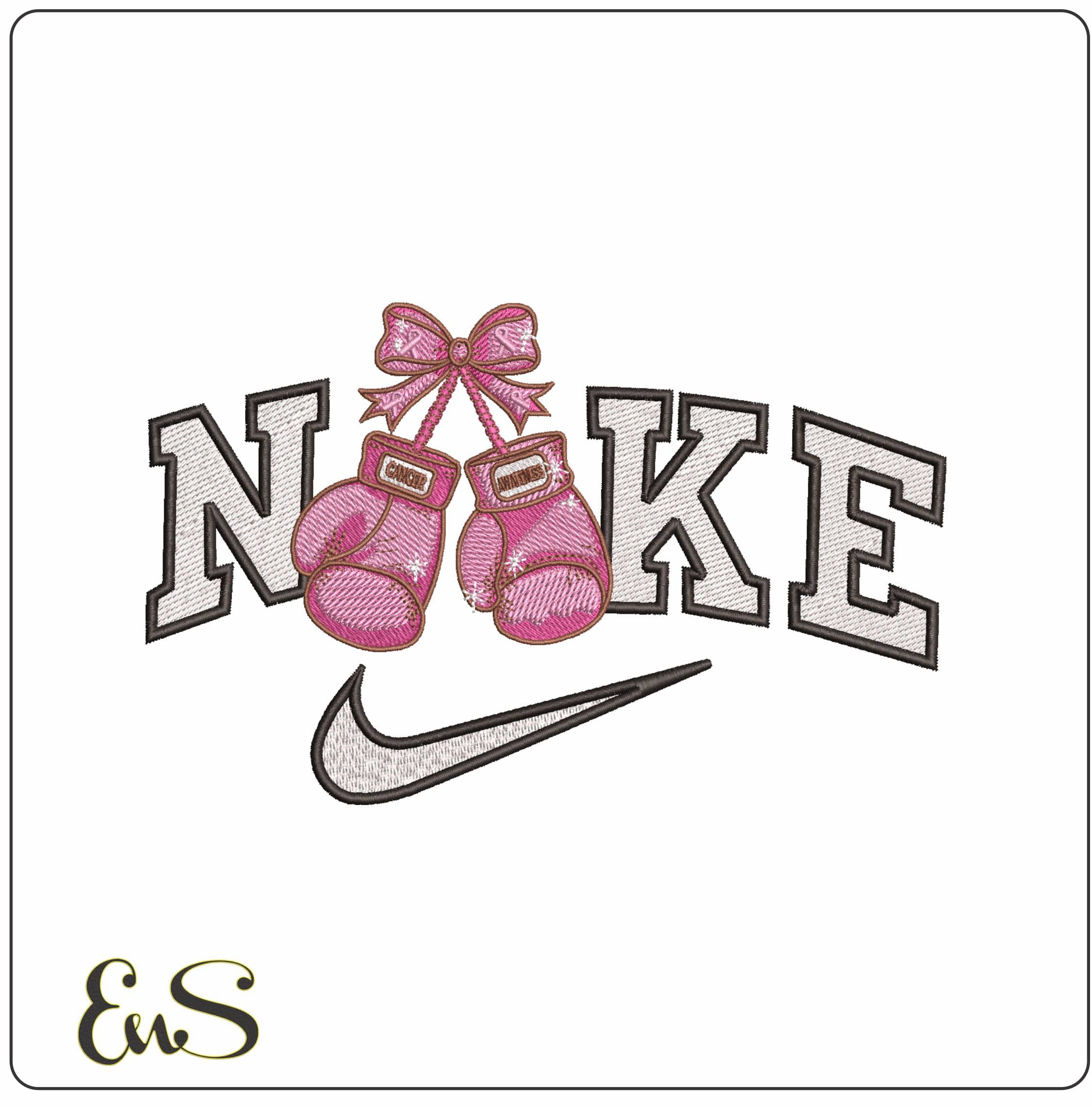 Nike Cancer Awareness Boxing Gloves - Elegant embroidery design file - instant download