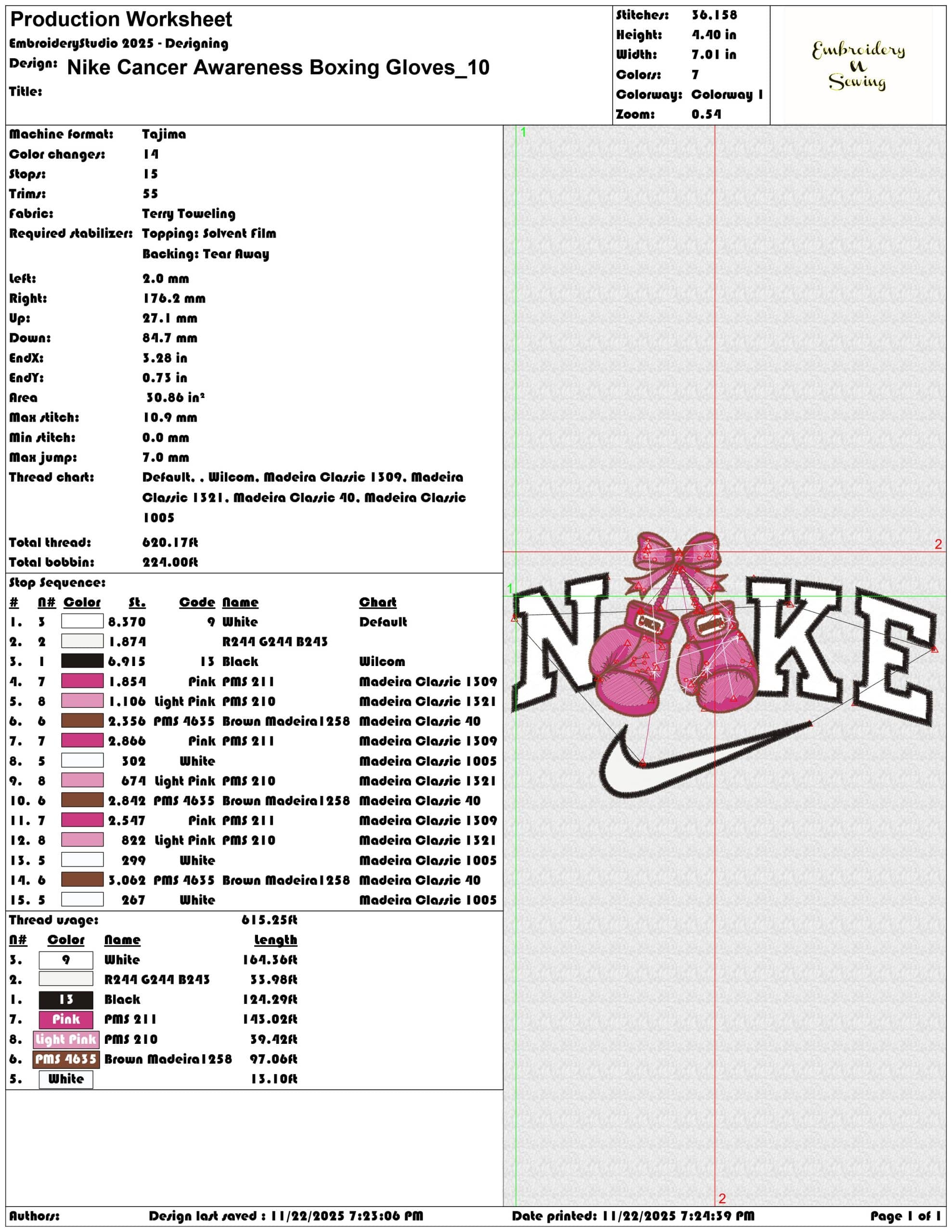 Nike Cancer Awareness Boxing Gloves - Elegant embroidery design file - instant download — view 3