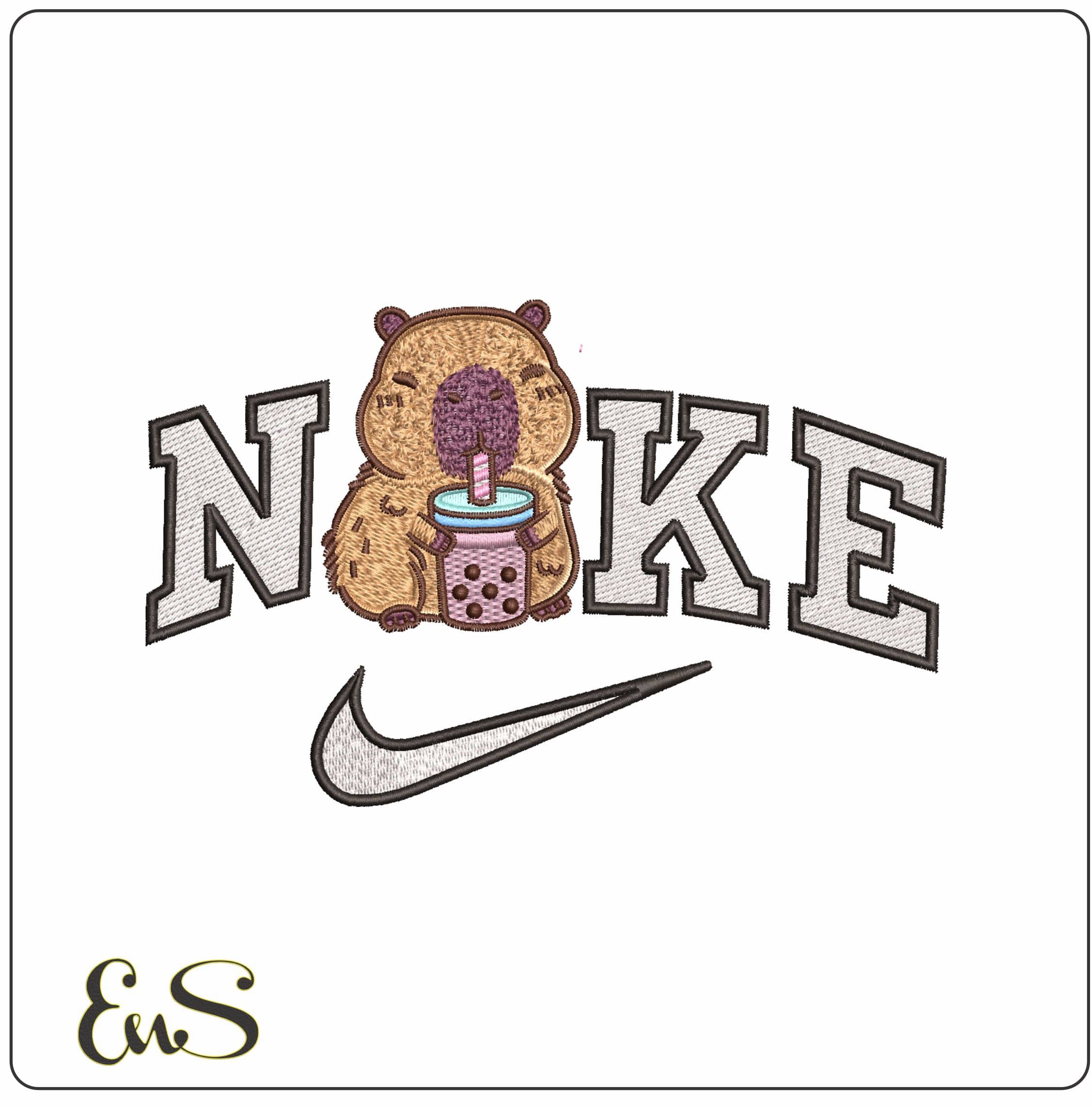 Nike Capibara drinking - Elegant embroidery design file - instant download