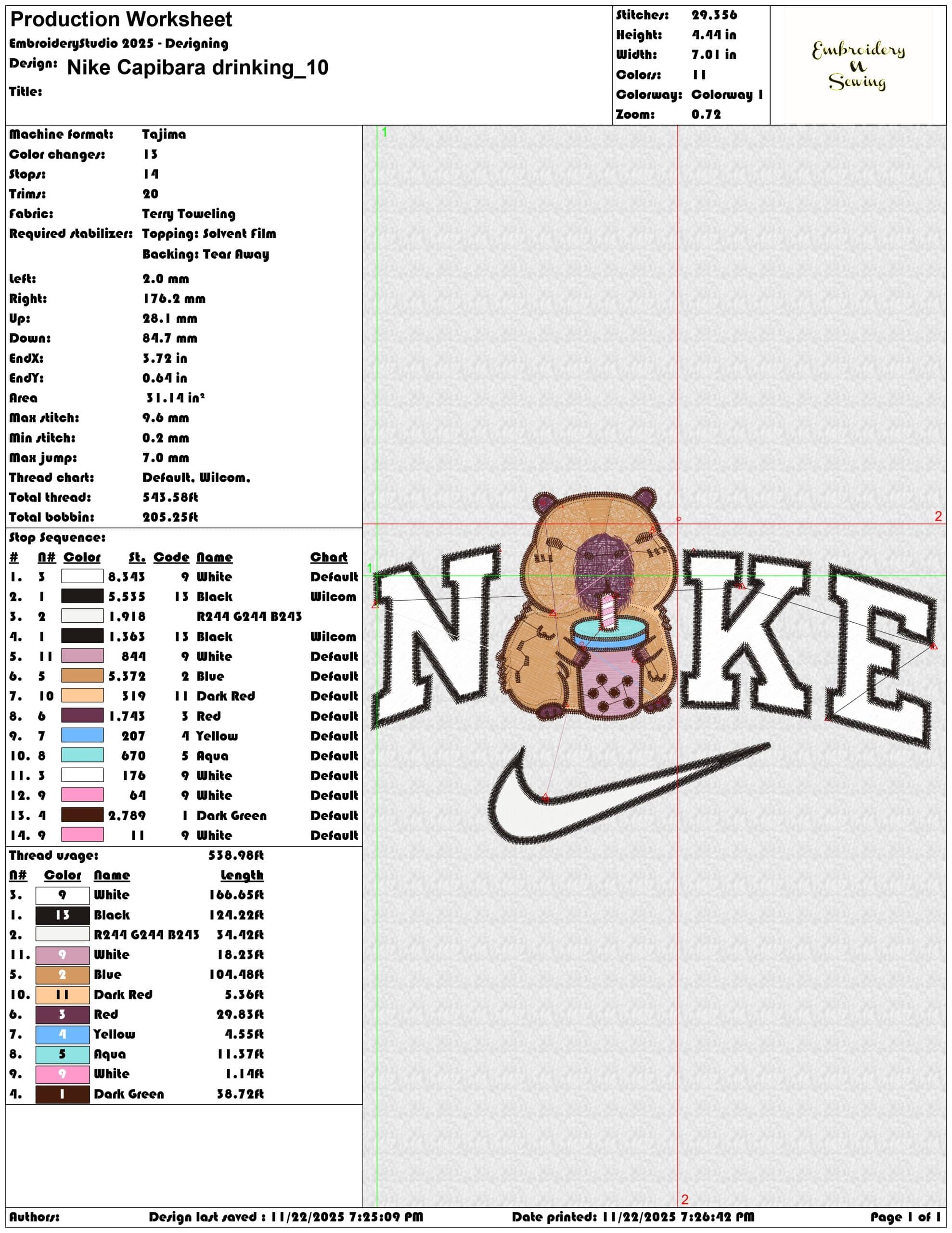 Nike Capibara drinking - Elegant embroidery design file - instant download — view 3