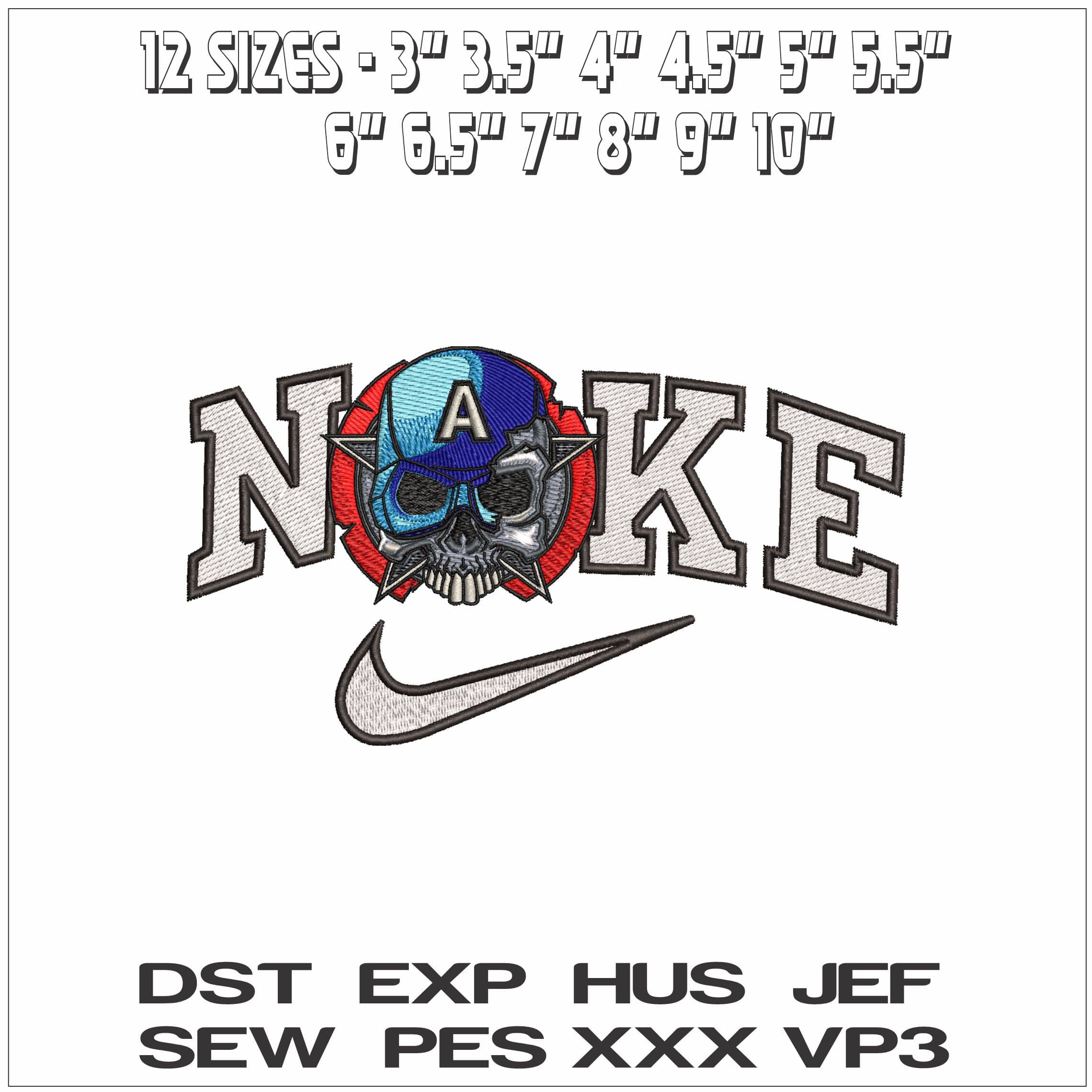 Nike Captain America Helmet and Shield with Skull - Elegant embroidery design file - instant download — view 2