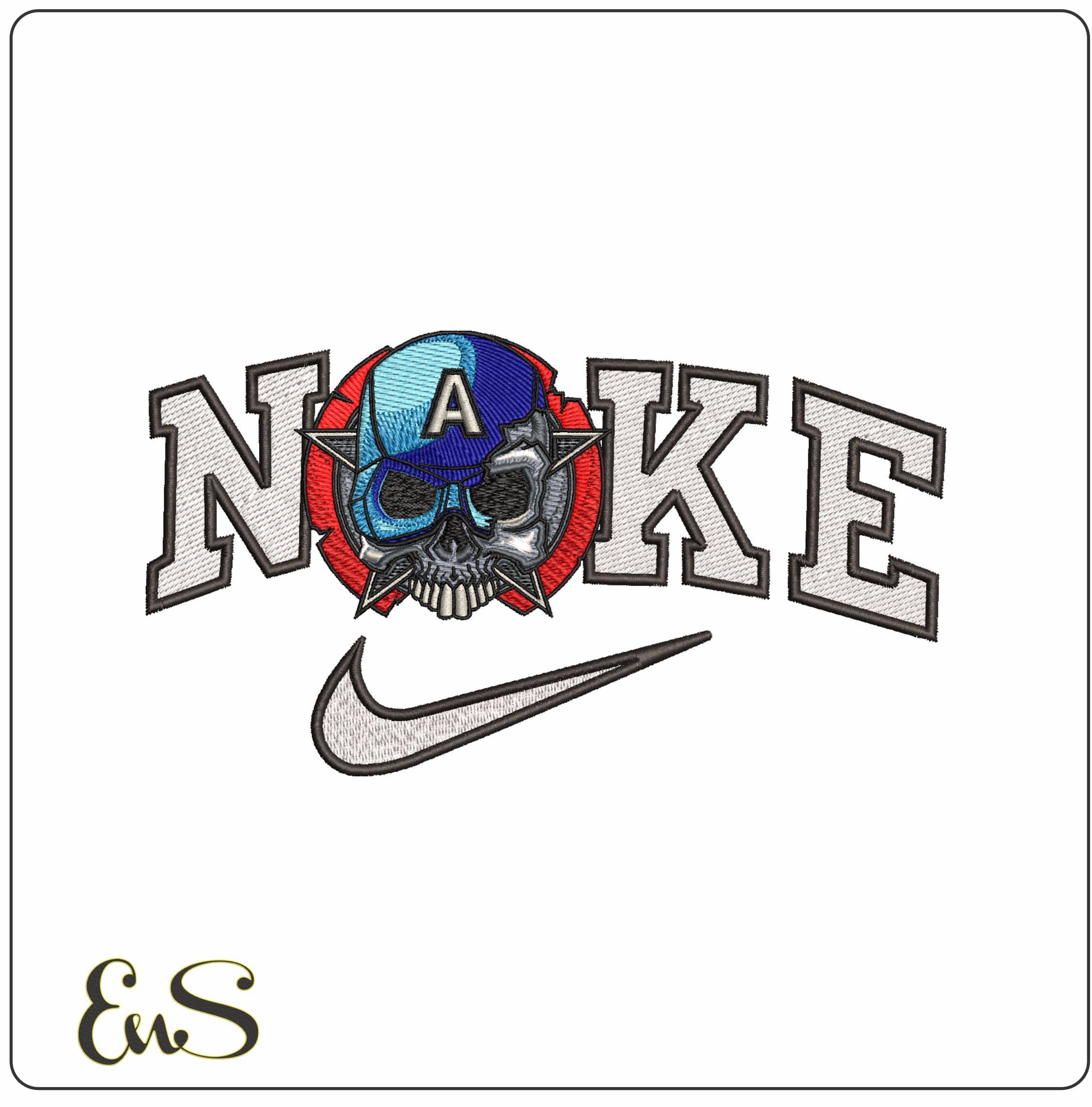 Nike Captain America Helmet and Shield with Skull - Elegant embroidery design file - instant download