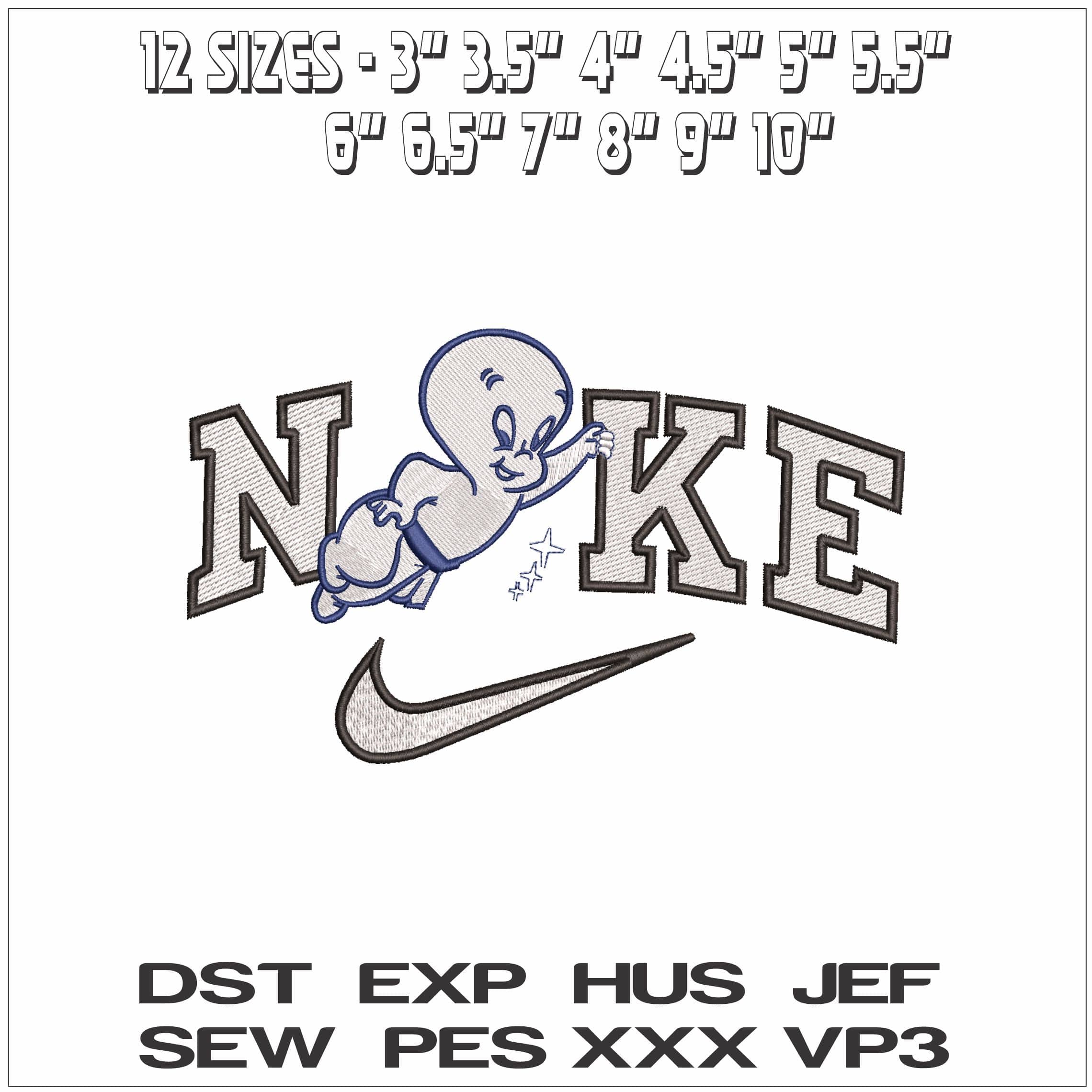 Nike Casper the Friendly Ghost - Elegant embroidery design file - instant download — view 2