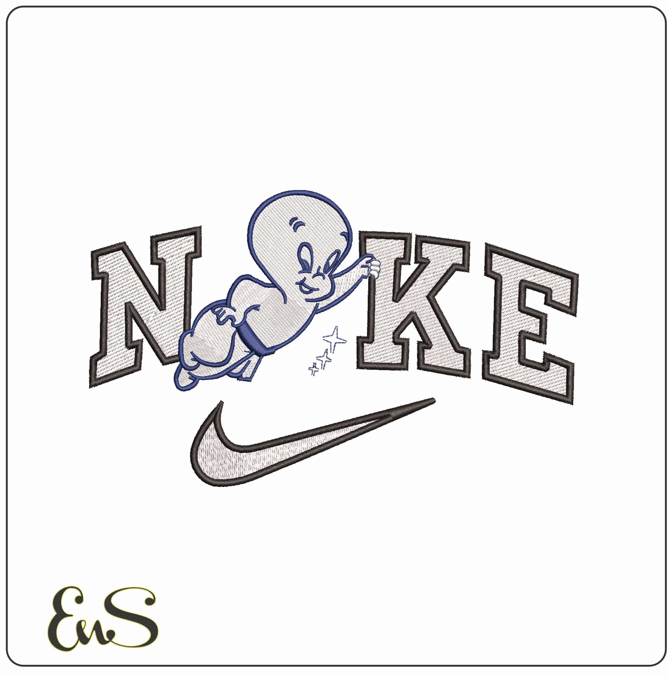 Nike Casper the Friendly Ghost - Elegant embroidery design file - instant download
