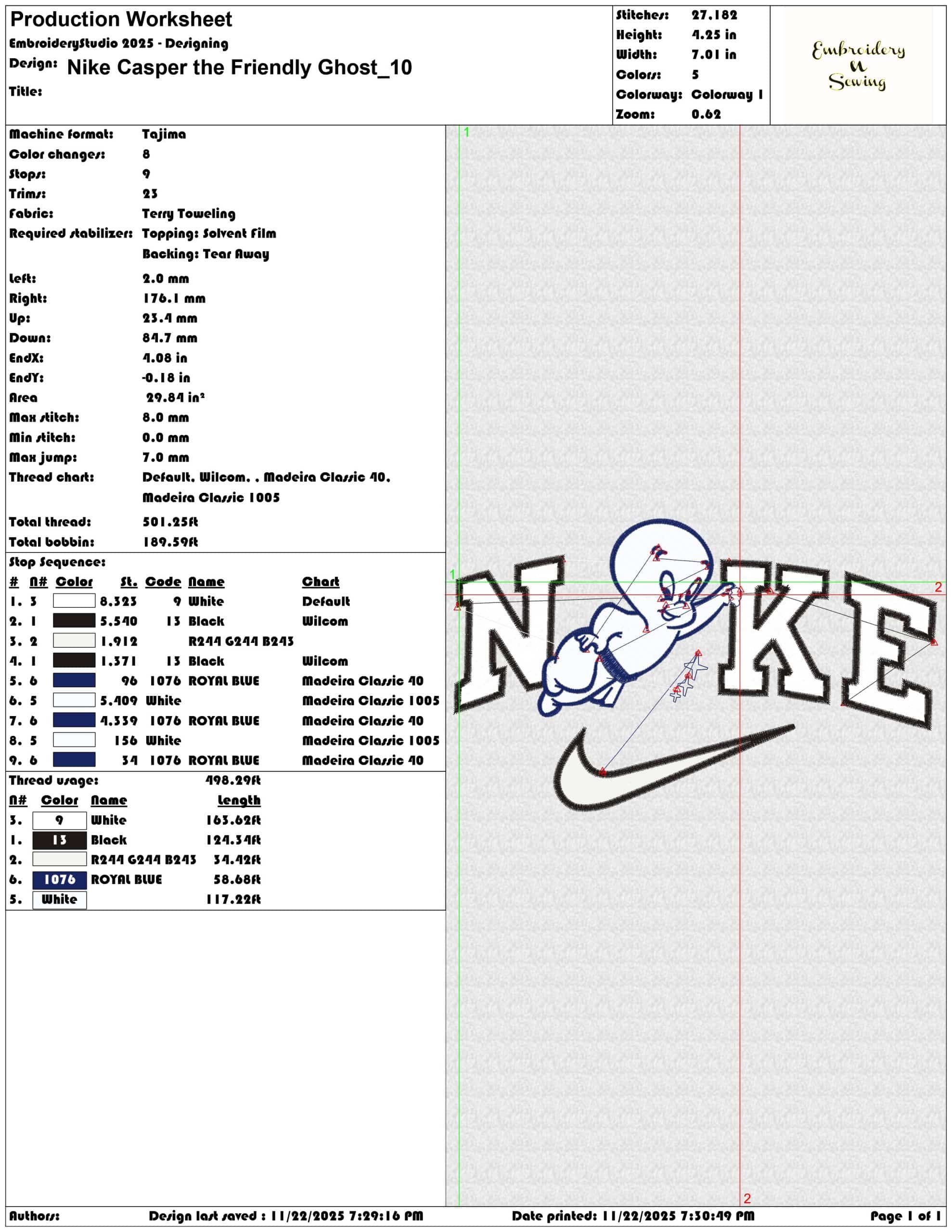 Nike Casper the Friendly Ghost - Elegant embroidery design file - instant download — view 3