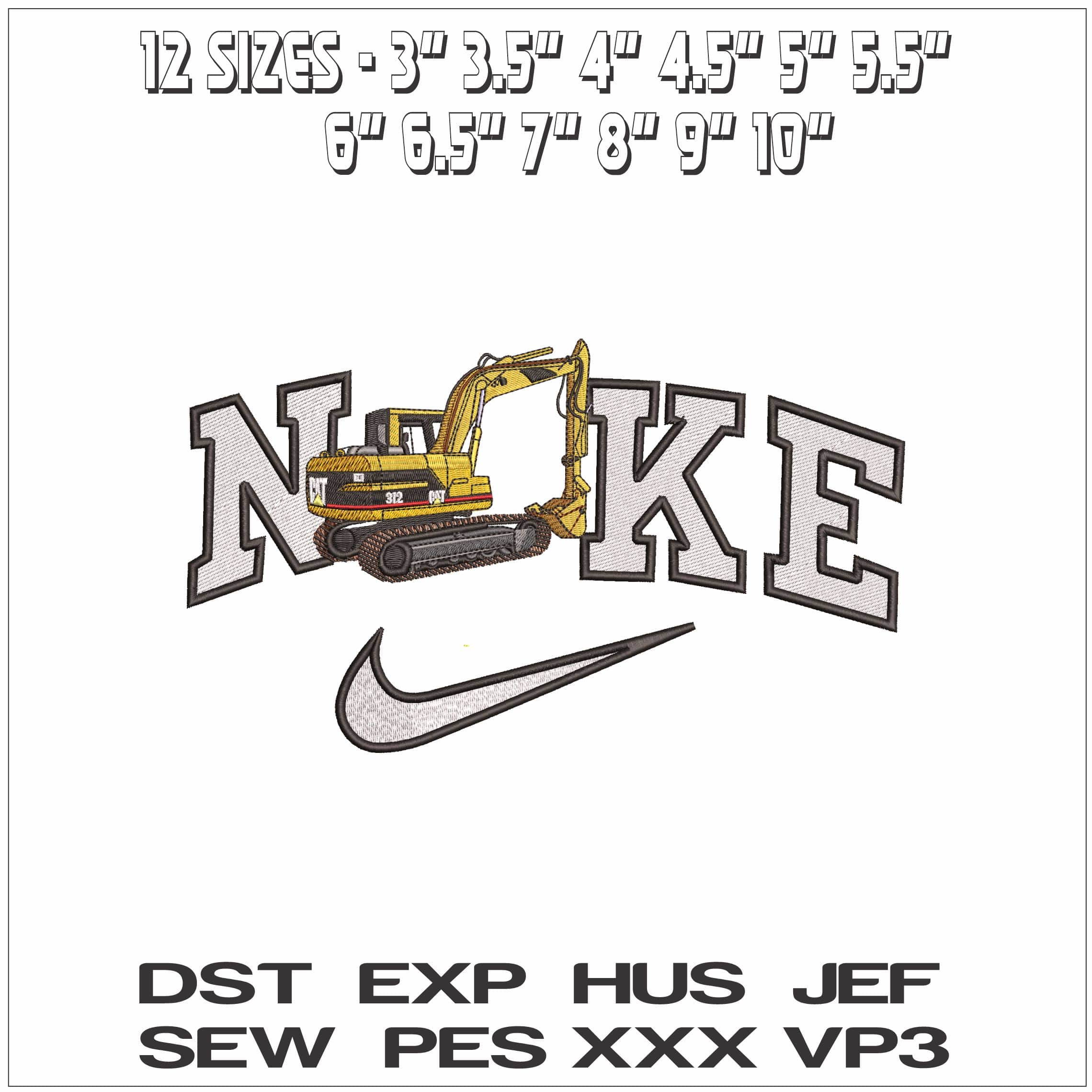 Nike Catapillar 312 Excavator with tracks - Elegant embroidery design file - instant download — view 2