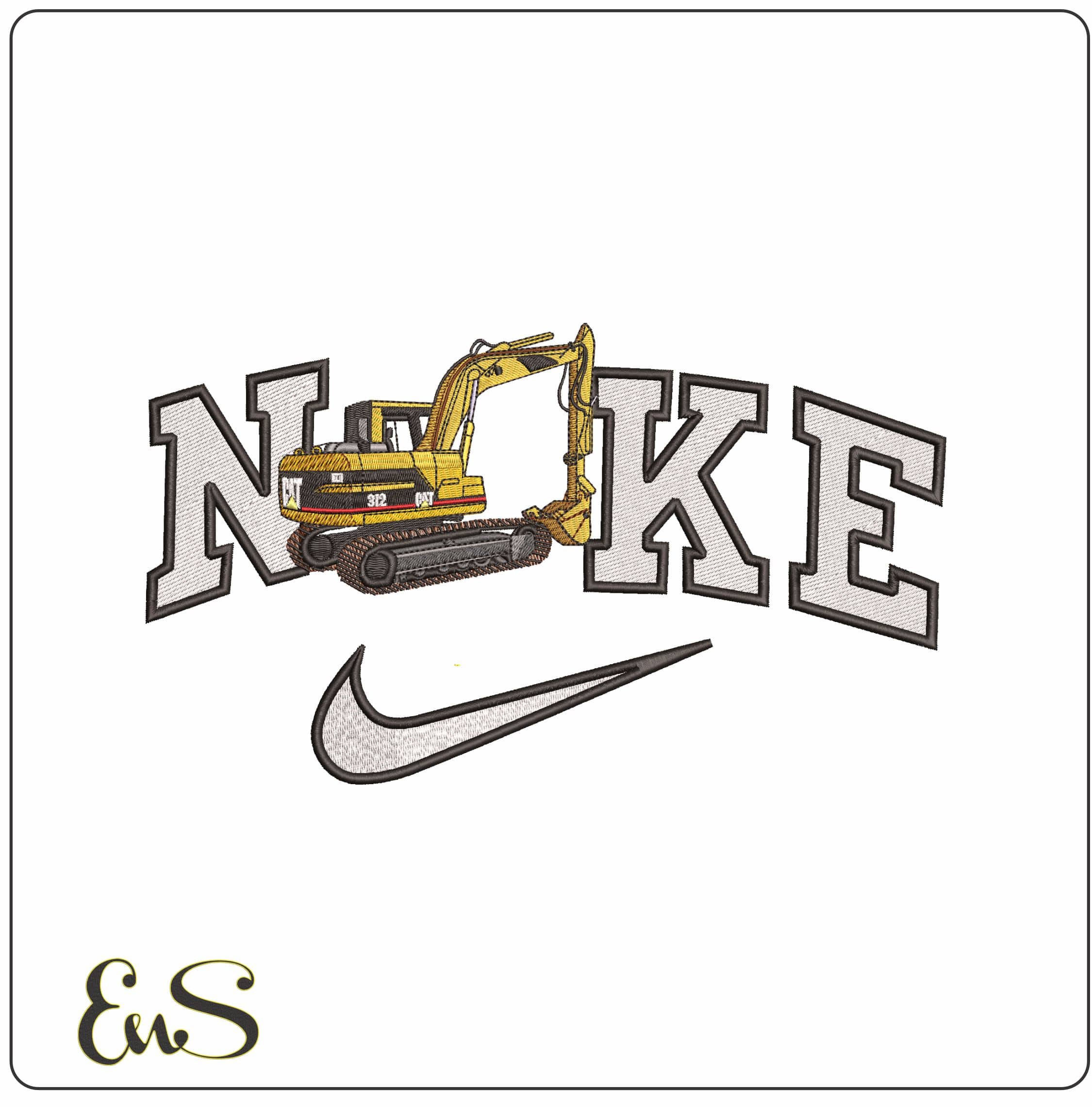 Nike Catapillar 312 Excavator with tracks - Elegant embroidery design file - instant download
