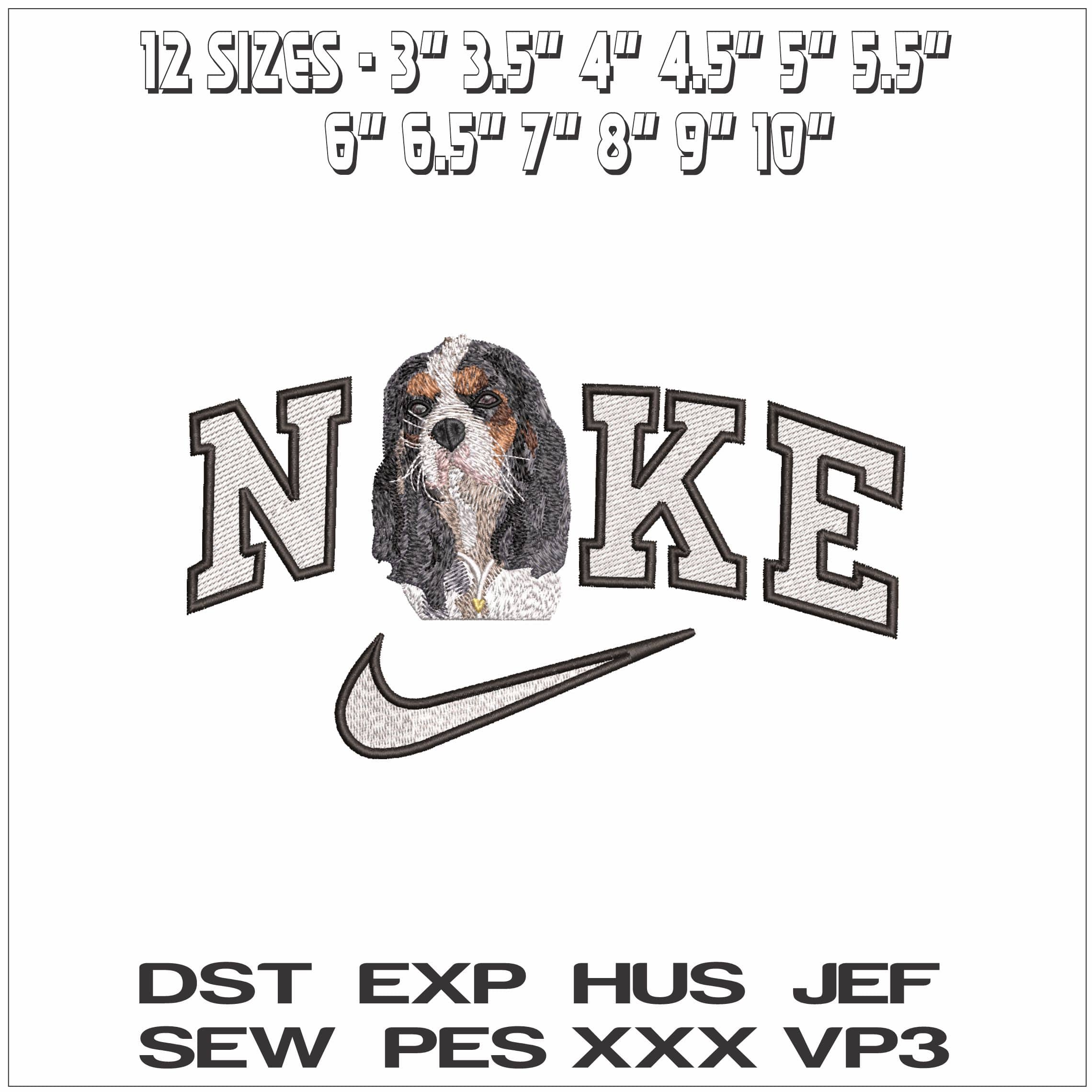Nike Cavalier King Charles dog head - Elegant embroidery design file - instant download — view 2
