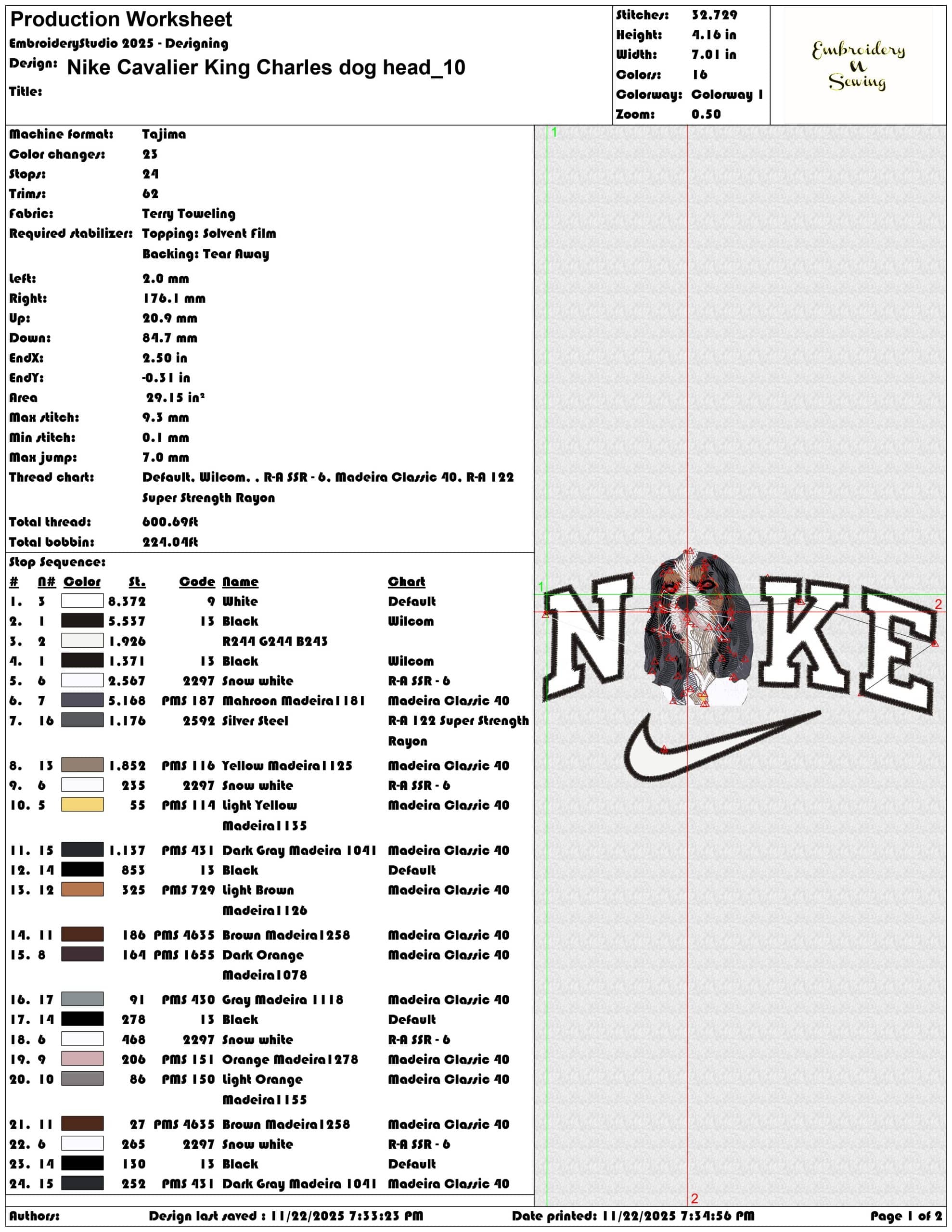 Nike Cavalier King Charles dog head - Elegant embroidery design file - instant download — view 3