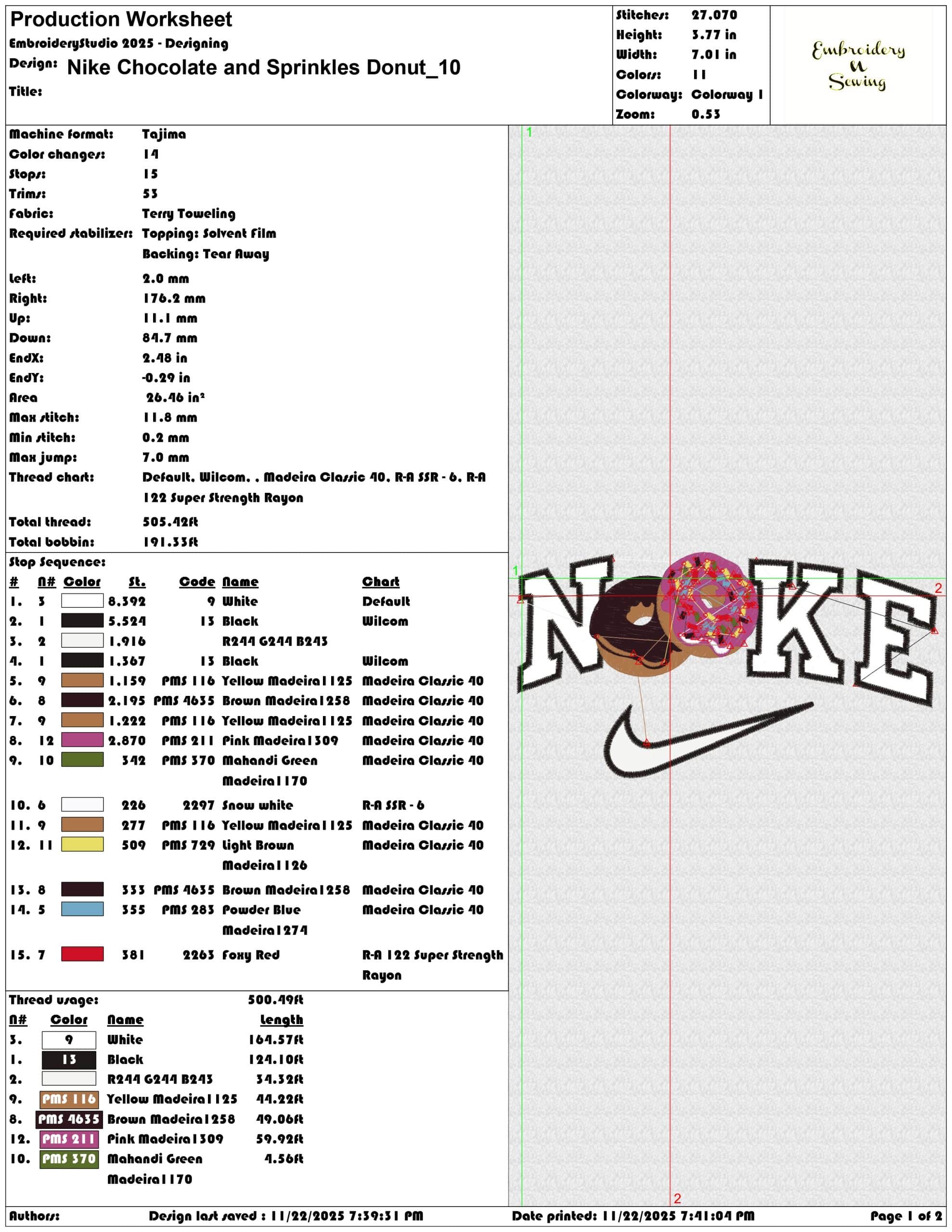Nike Chocolate and Sprinkles Donut - Elegant embroidery design file - instant download — view 3
