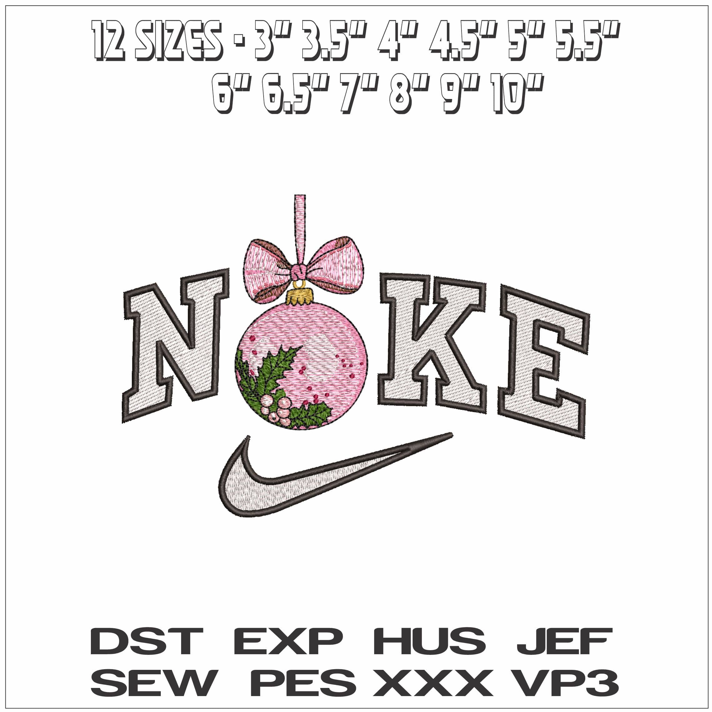 Nike Christmas Bauble - Elegant embroidery design file - instant download — view 2