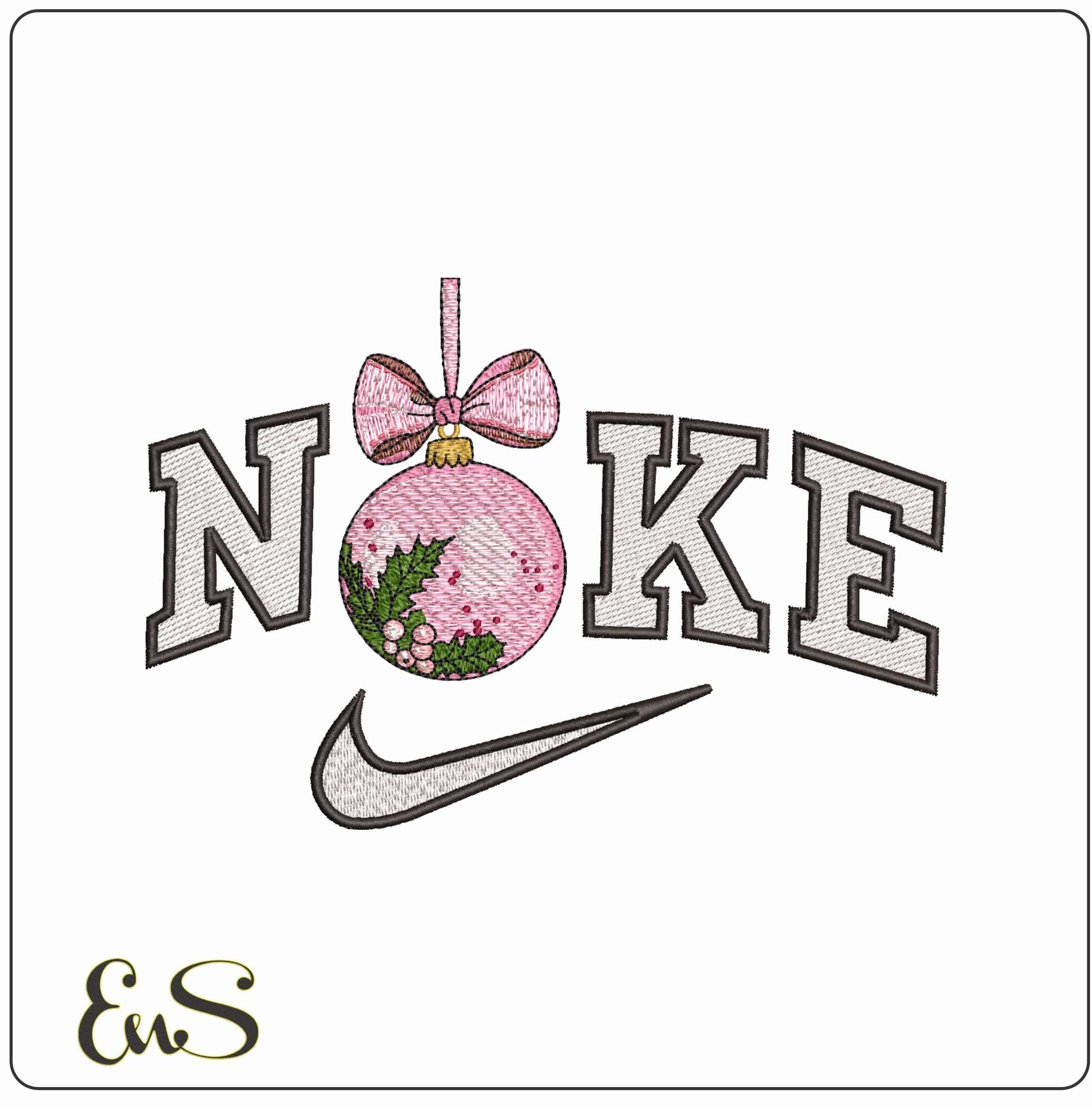Nike Christmas Bauble - Elegant embroidery design file - instant download