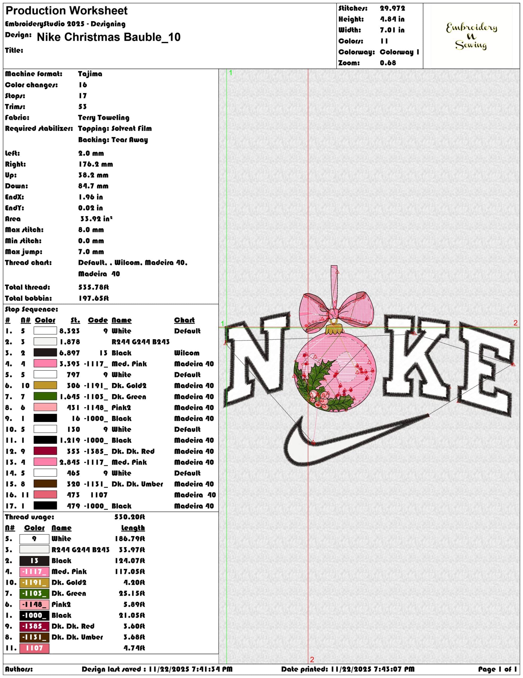 Nike Christmas Bauble - Elegant embroidery design file - instant download — view 3