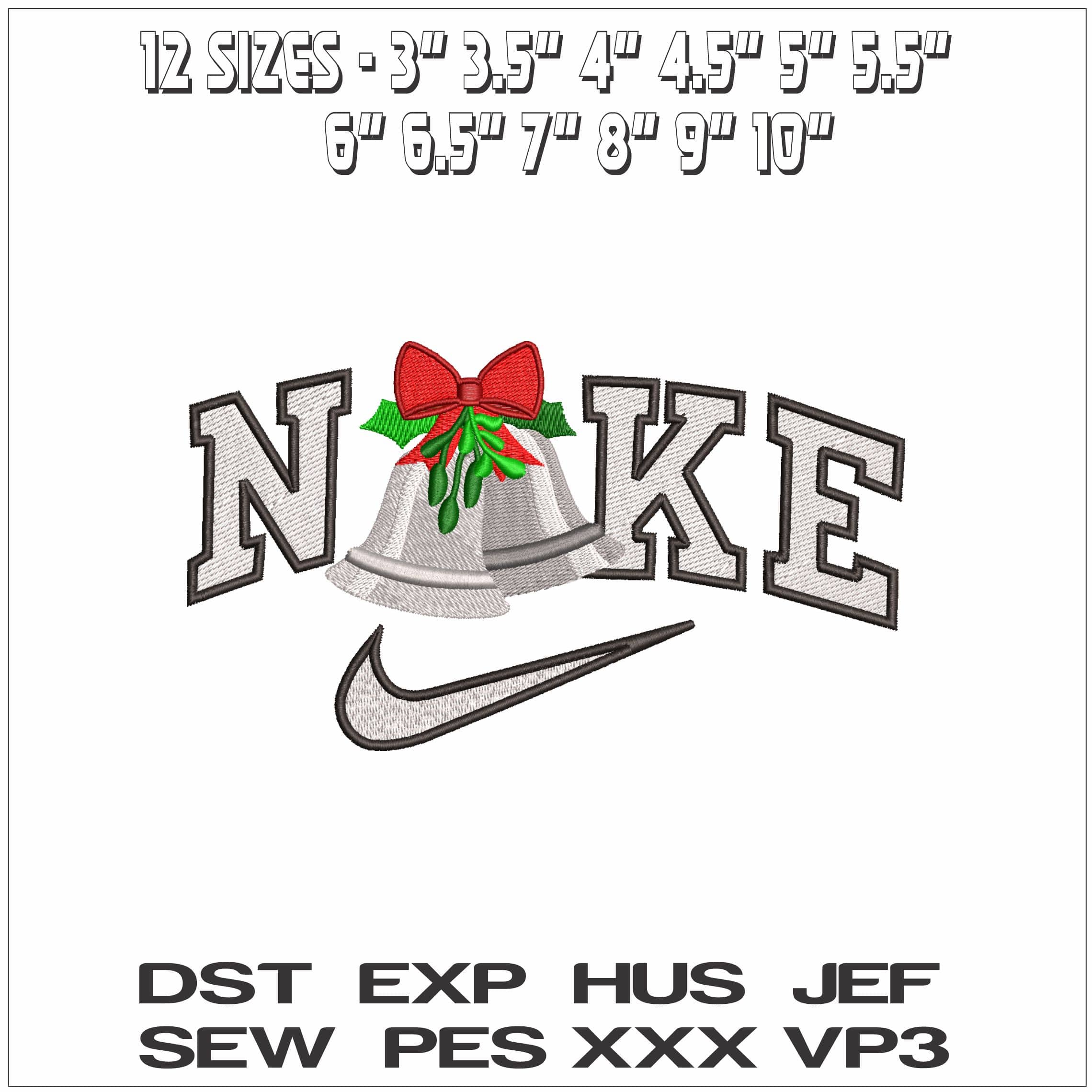 Nike Christmas Bells - Elegant embroidery design file - instant download — view 2