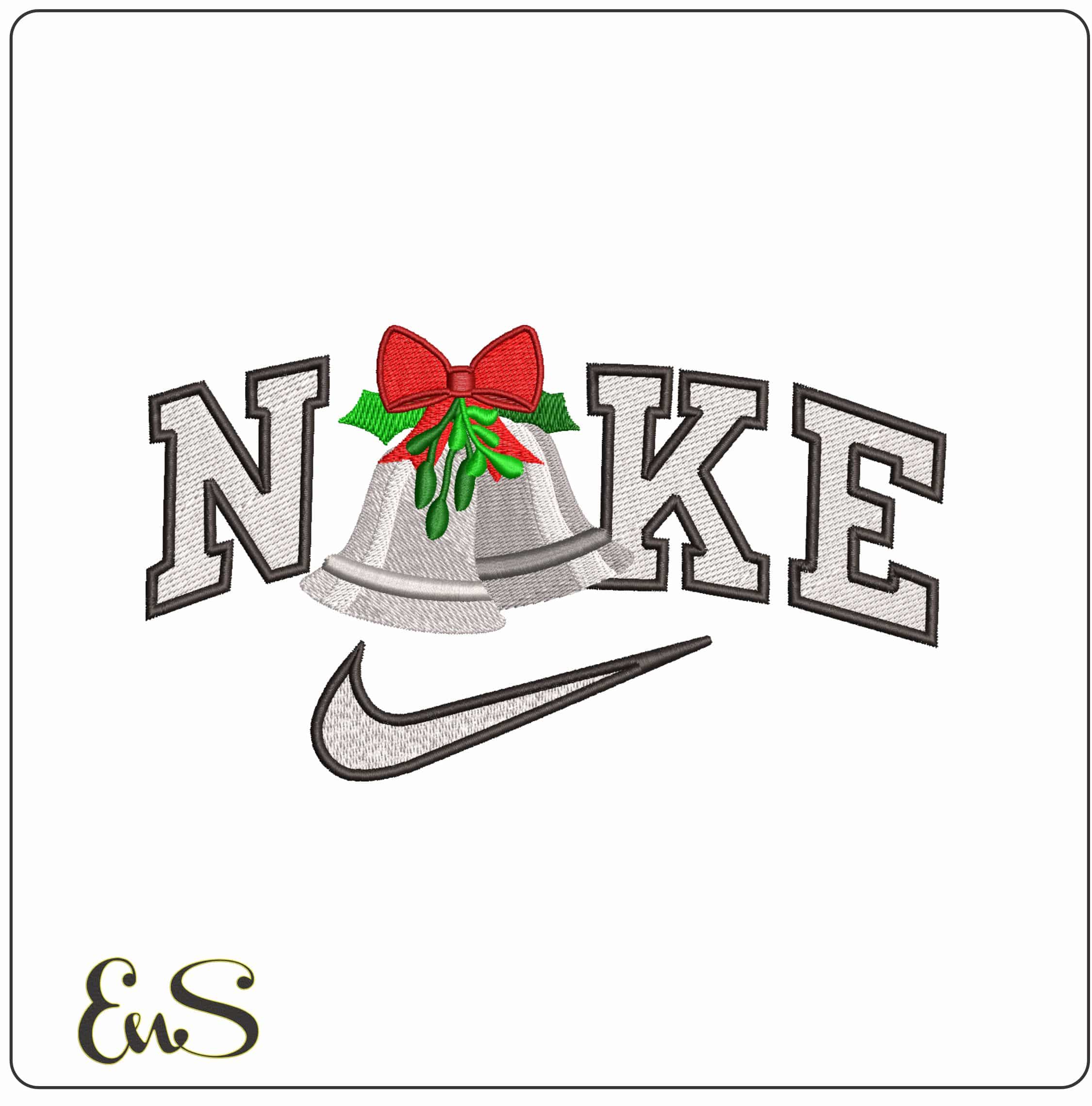 Nike Christmas Bells - Elegant embroidery design file - instant download