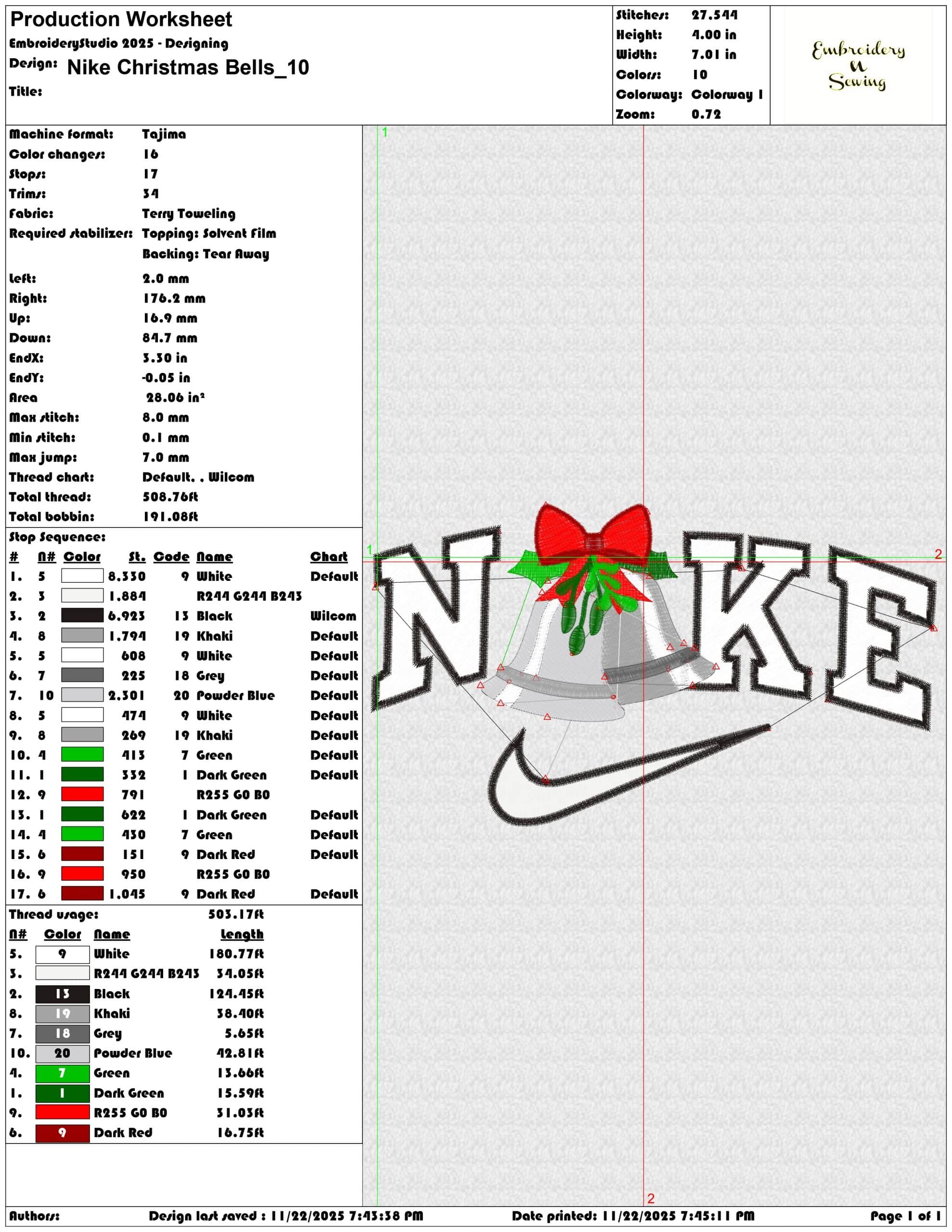 Nike Christmas Bells - Elegant embroidery design file - instant download — view 3