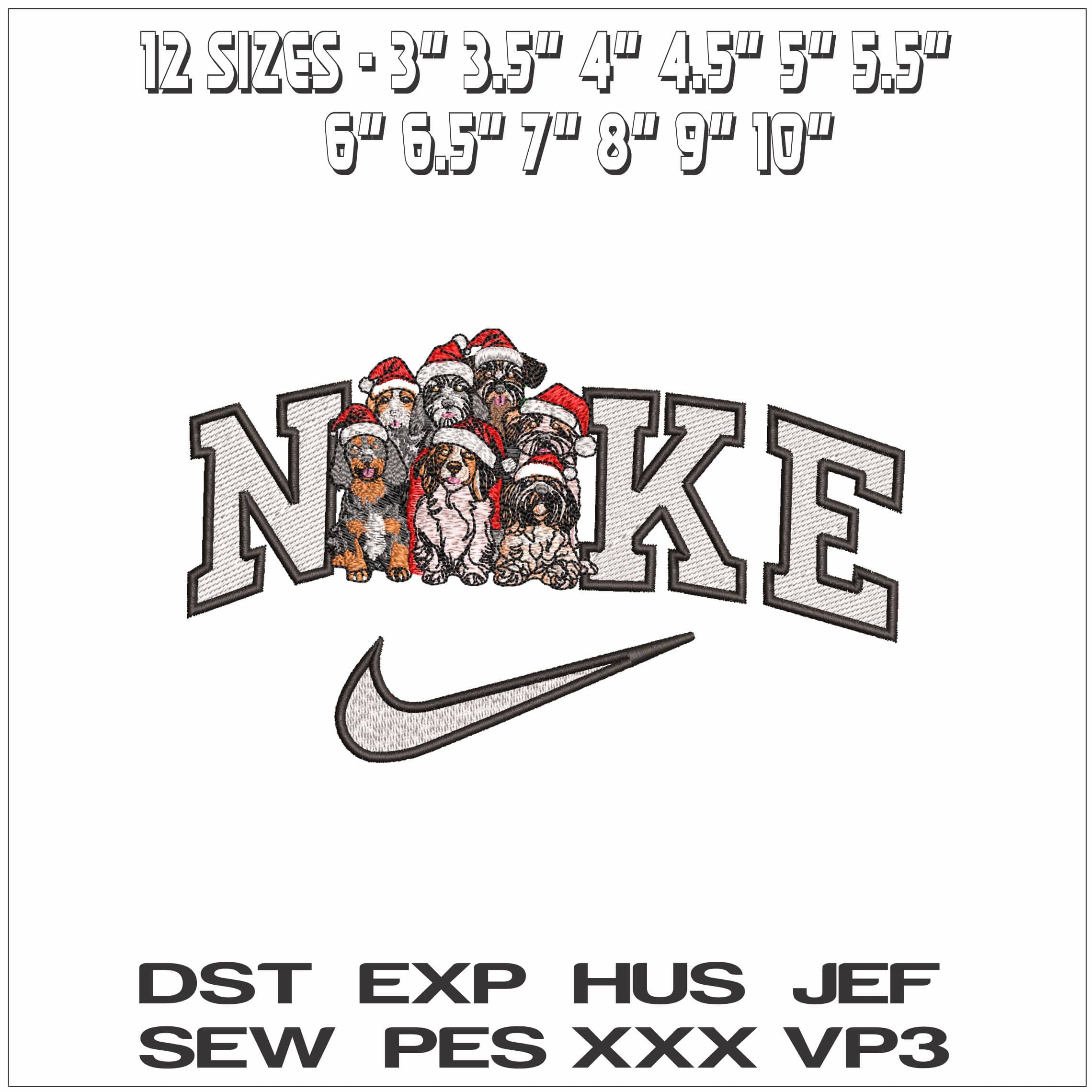 Nike Christmas Dogs - Elegant embroidery design file - instant download — view 2