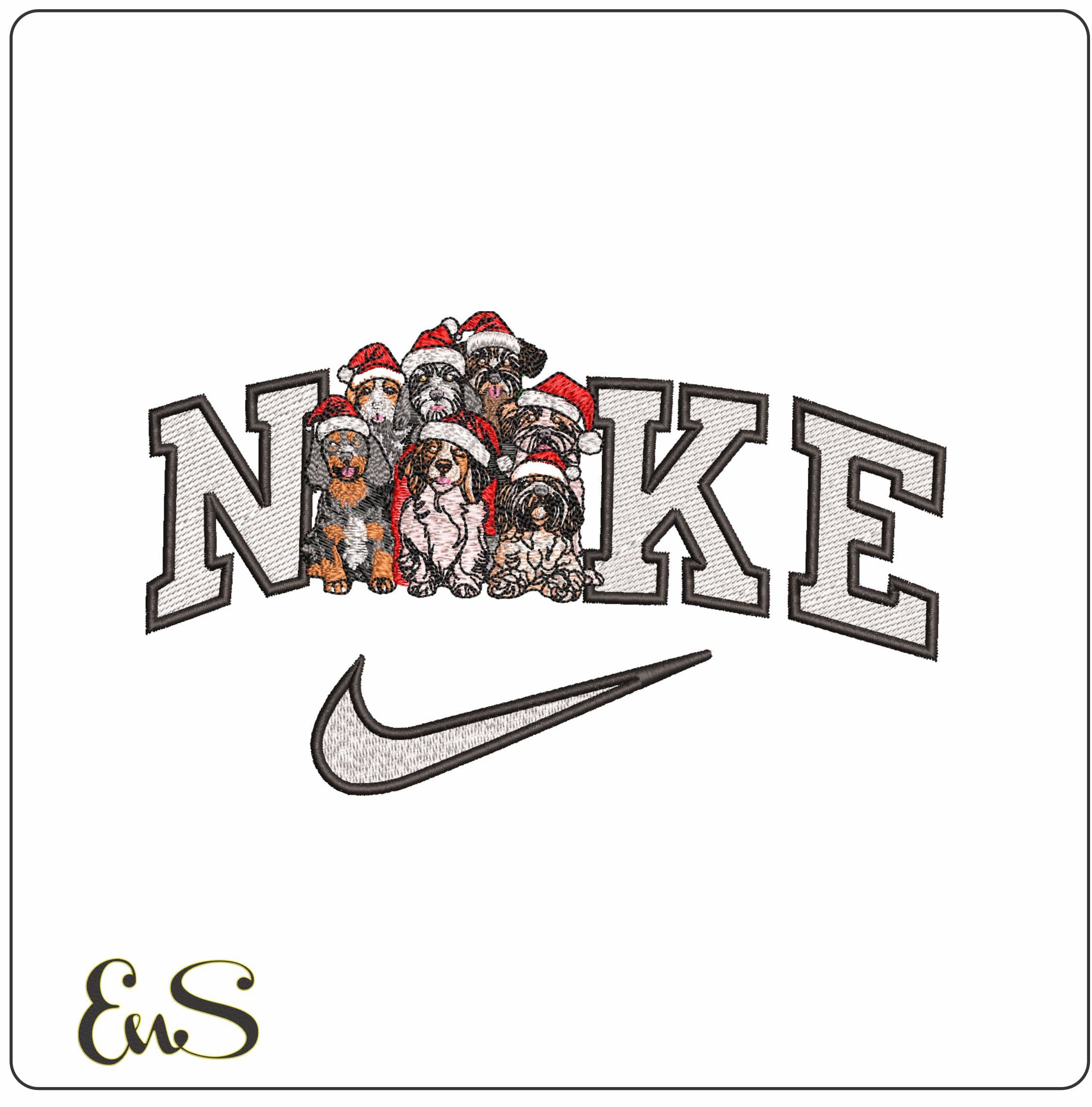 Nike Christmas Dogs - Elegant embroidery design file - instant download