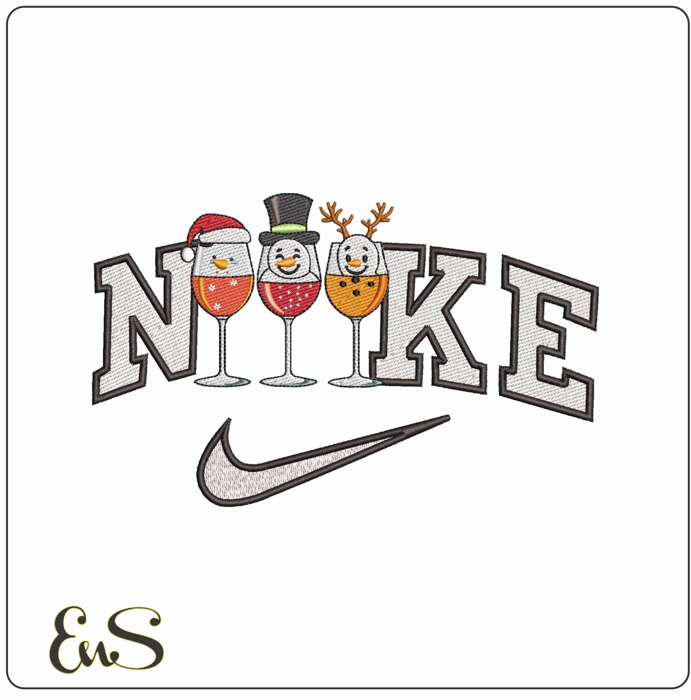 Nike Christmas Drinks - Elegant embroidery design file - instant download