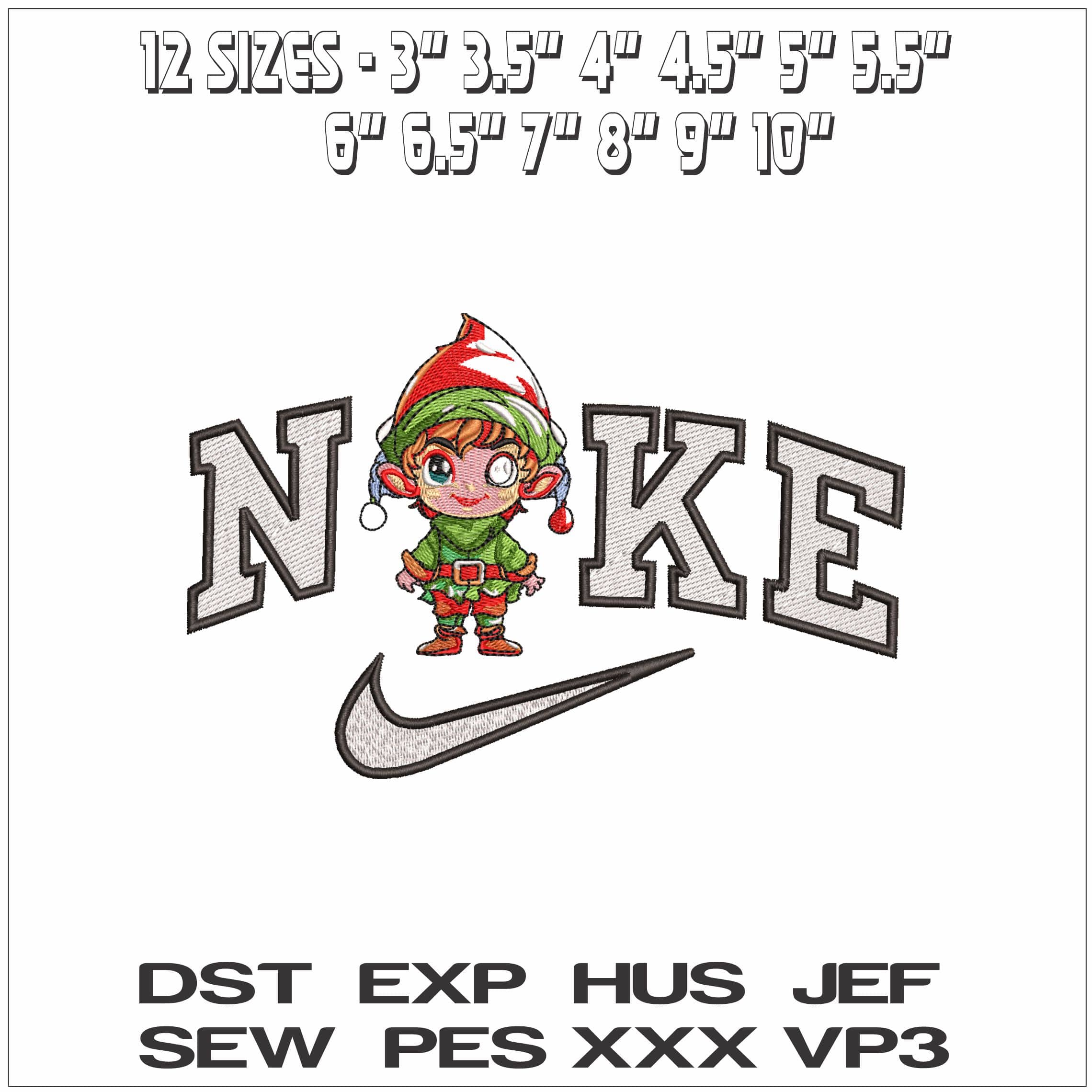 Nike Christmas Elf - Elegant embroidery design file - instant download — view 2