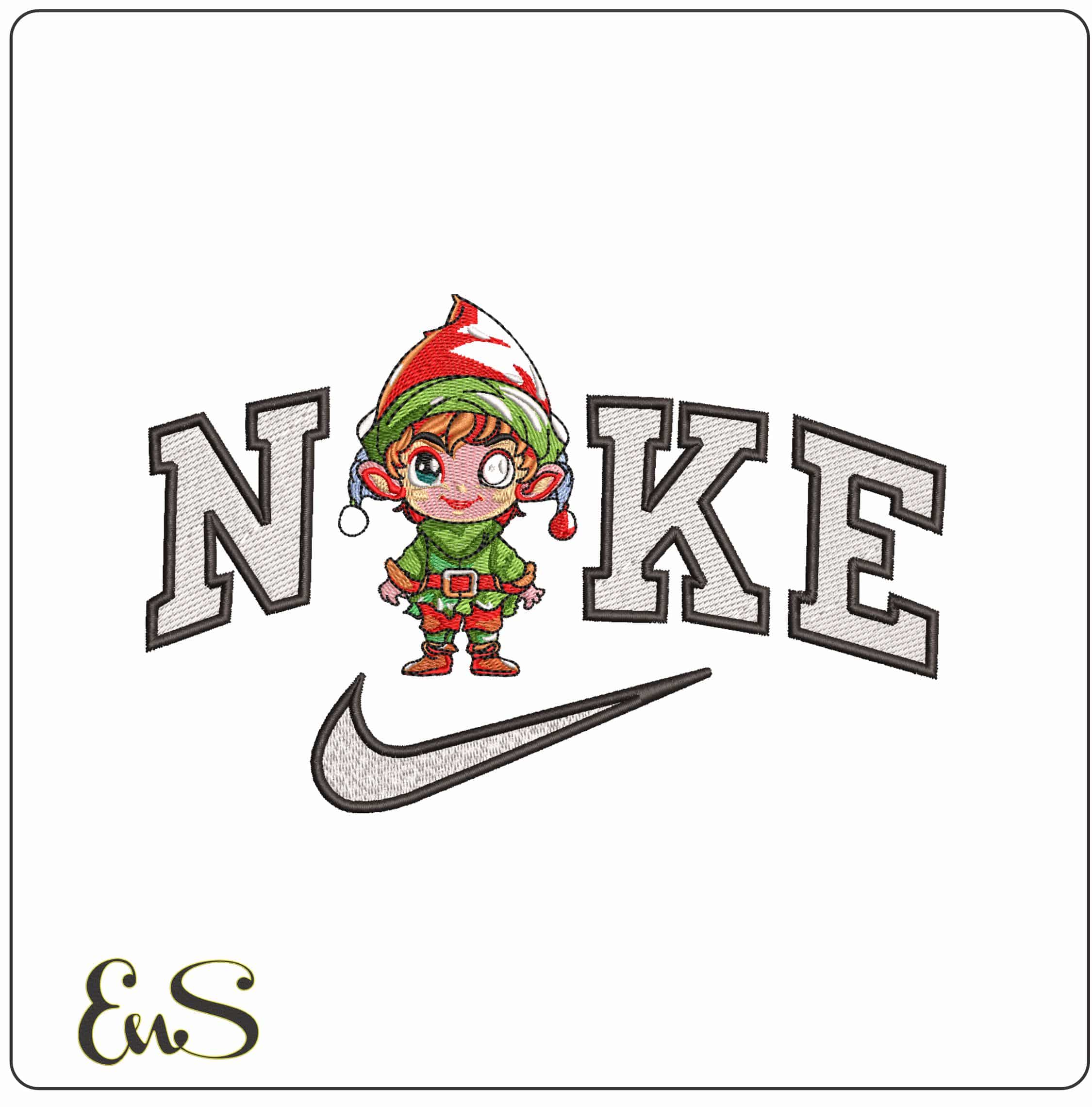 Nike Christmas Elf - Elegant embroidery design file - instant download