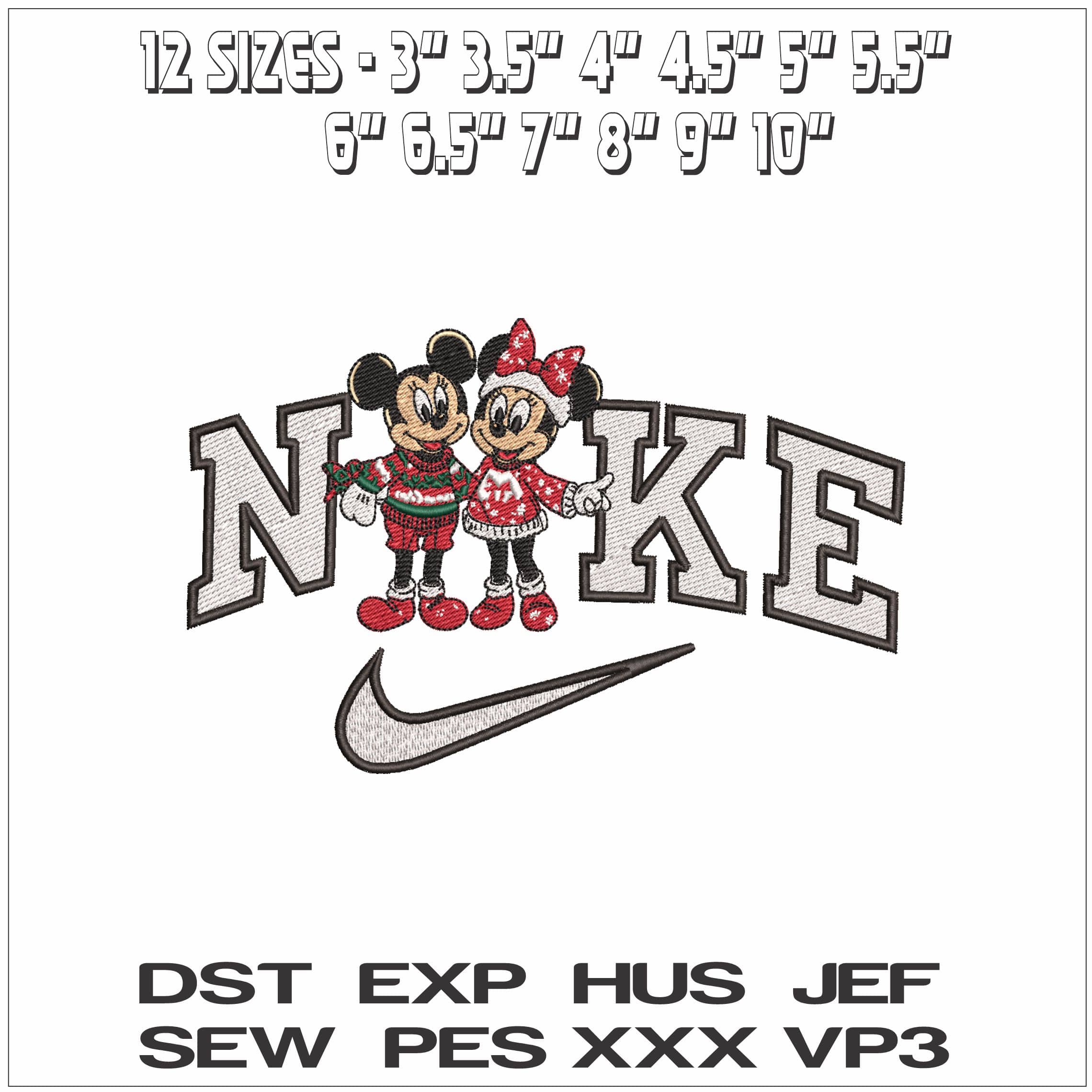 Nike Christmas Jumper Mickey and Minnie Mouse - Elegant embroidery design file - instant download — view 2