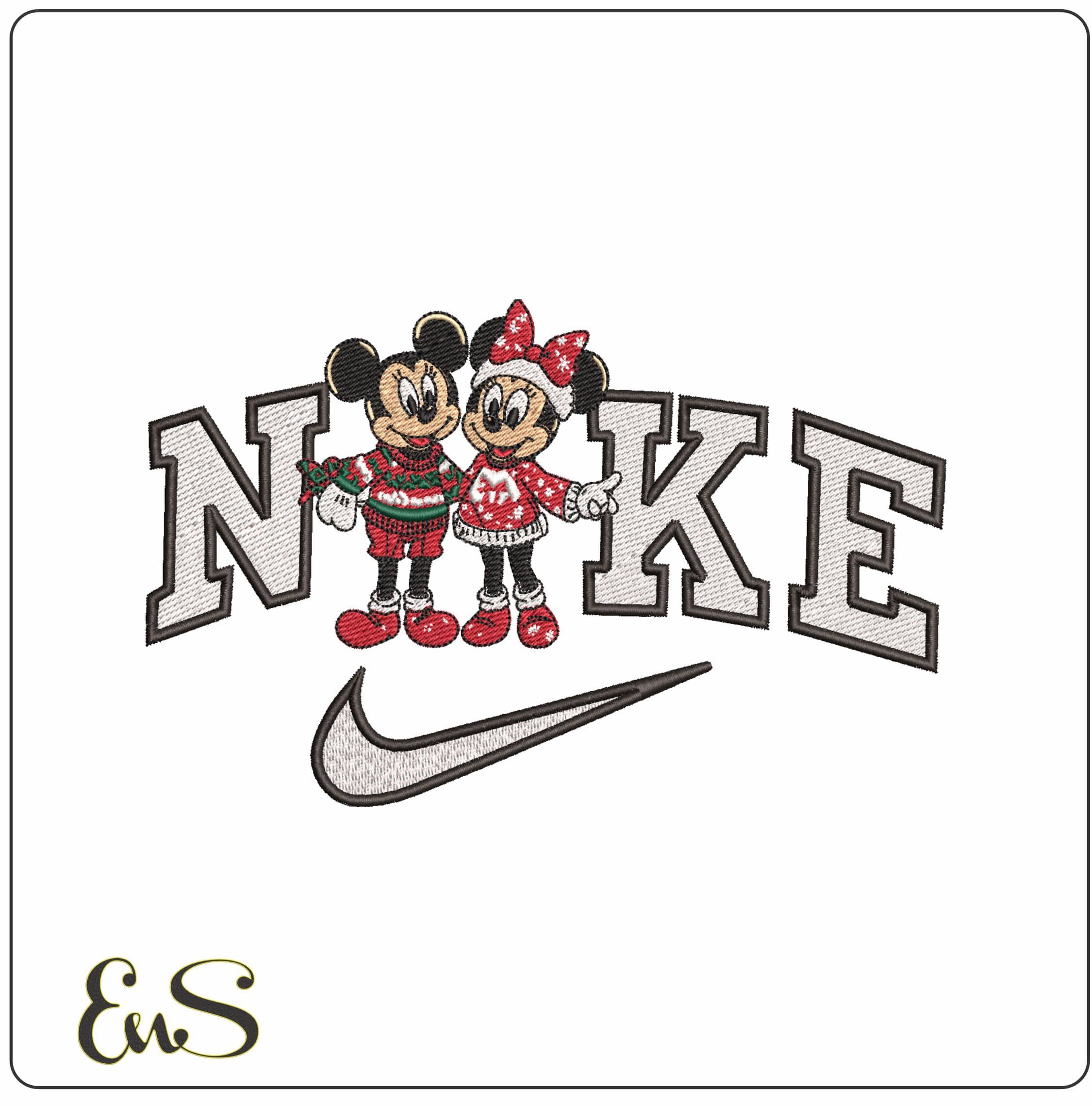 Nike Christmas Jumper Mickey and Minnie Mouse - Elegant embroidery design file - instant download