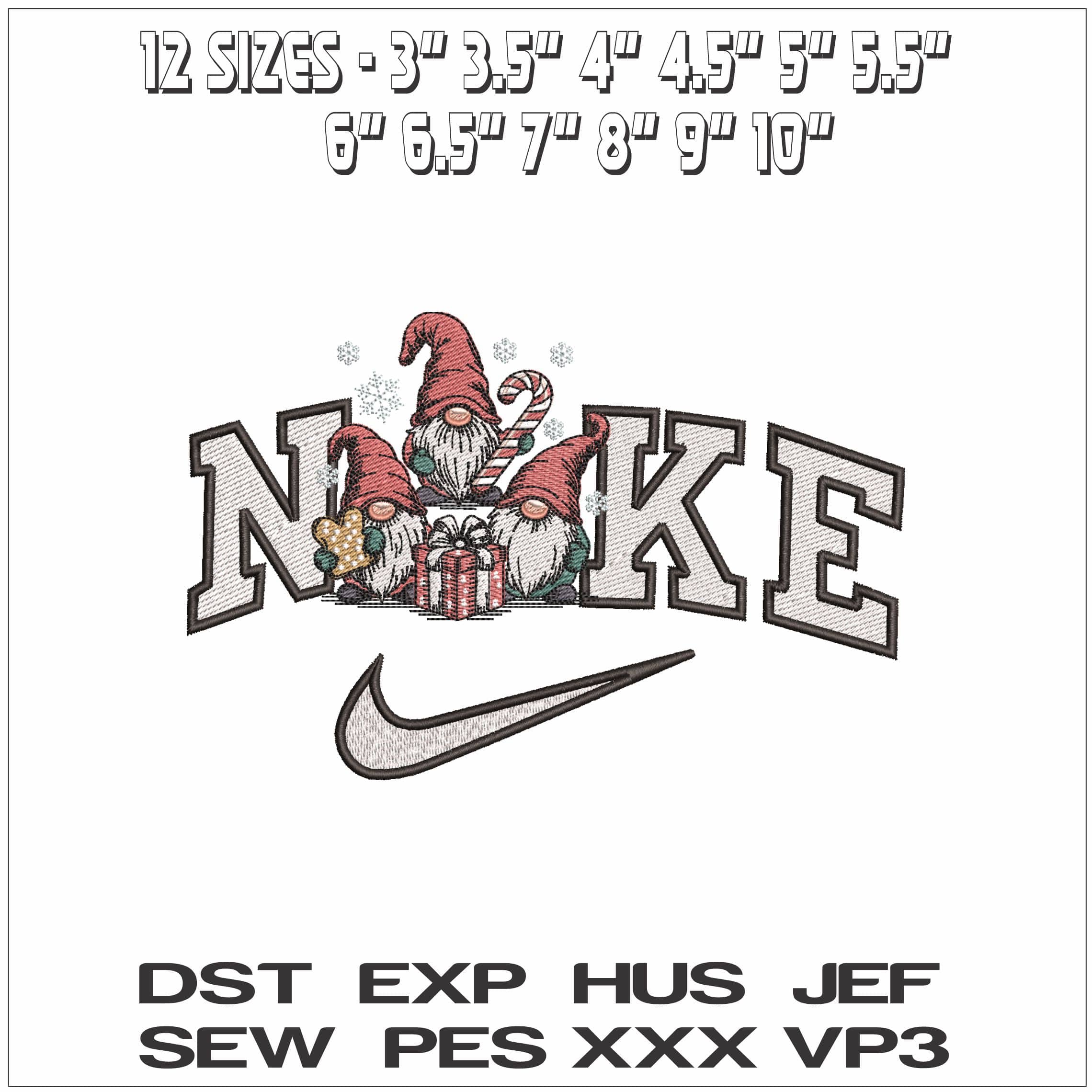 Nike Christmas Knomes - Elegant embroidery design file - instant download — view 2