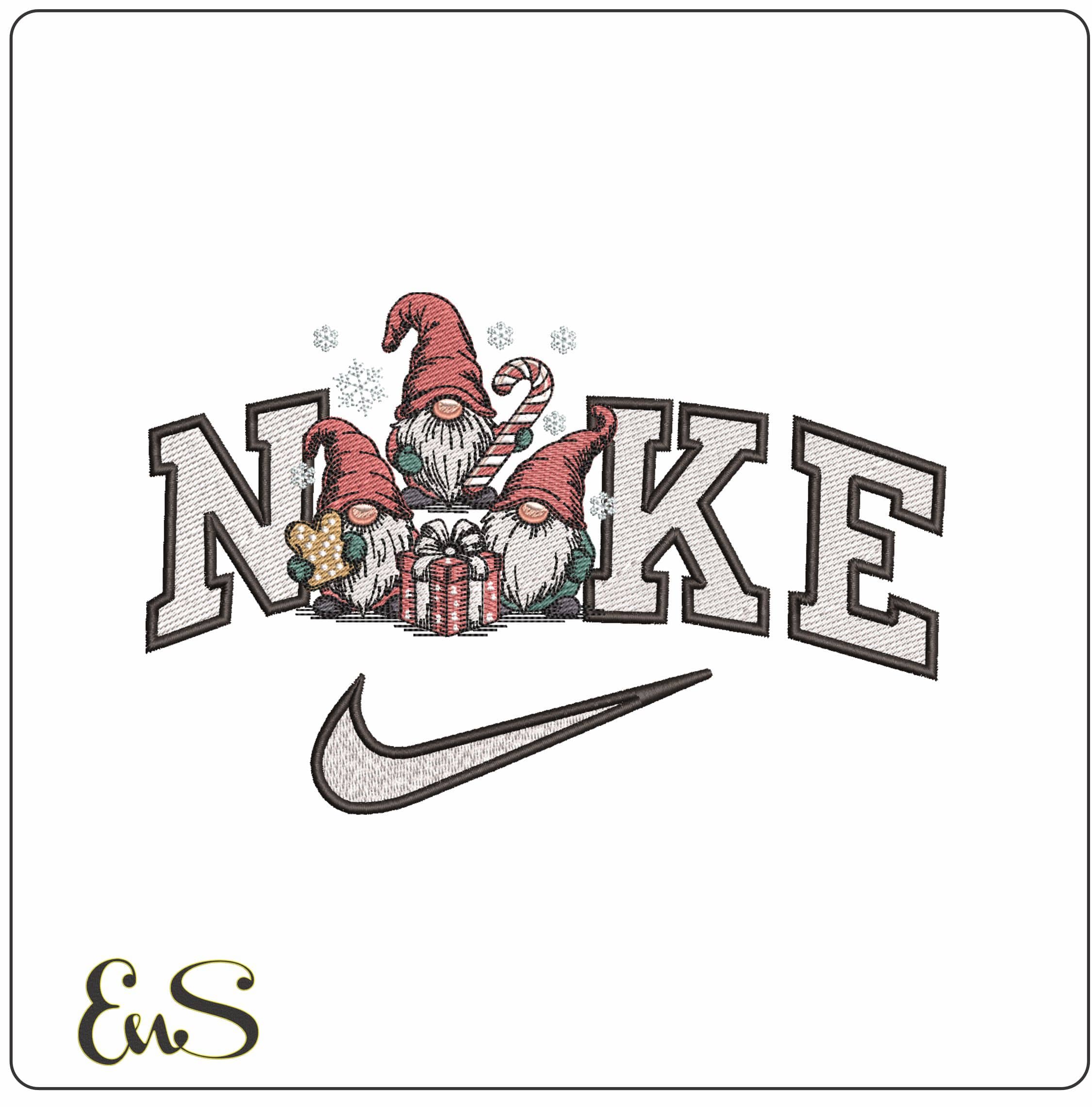 Nike Christmas Knomes - Elegant embroidery design file - instant download