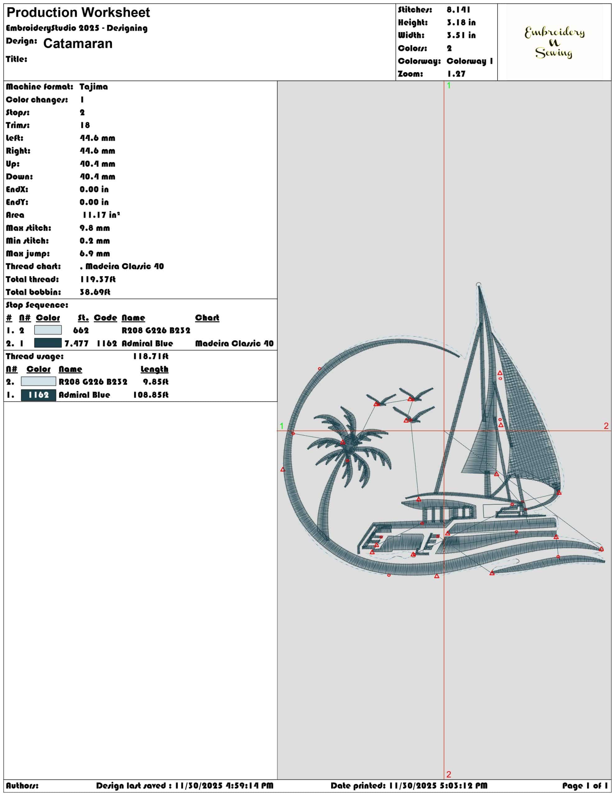Catamaran Logo - Elegant embroidery design file - instant download — view 5