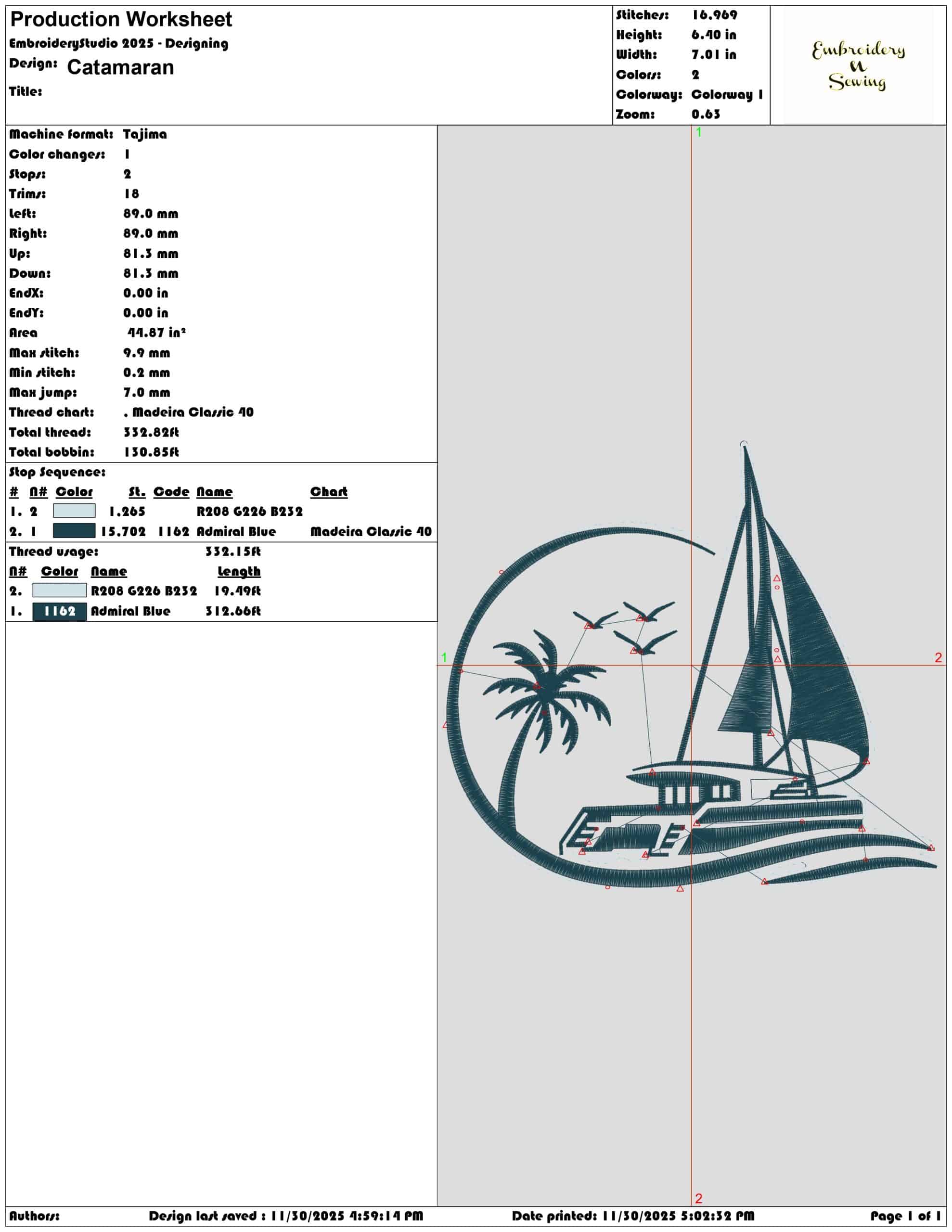 Catamaran Logo - Elegant embroidery design file - instant download — view 4