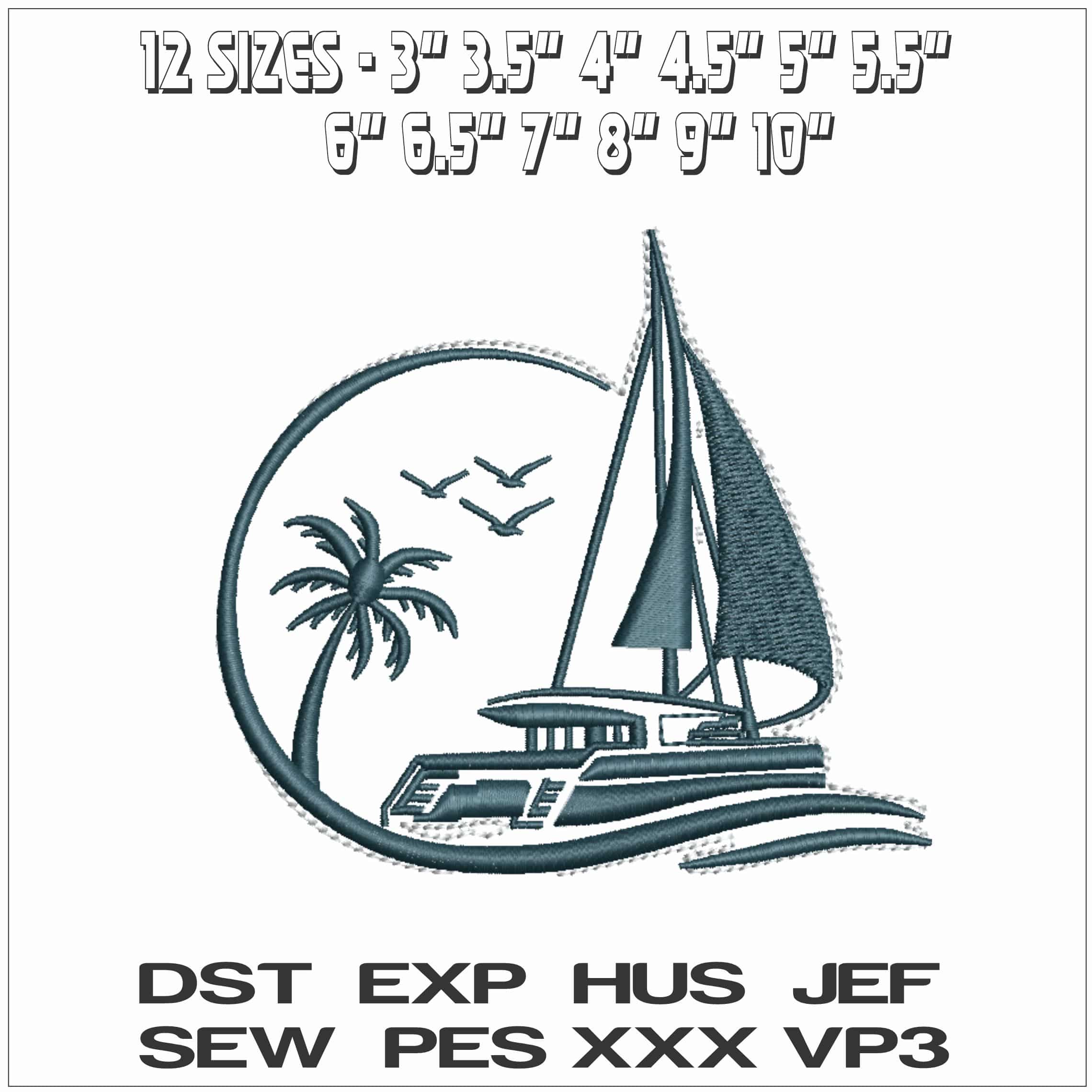 Catamaran Logo - Elegant embroidery design file - instant download — view 2