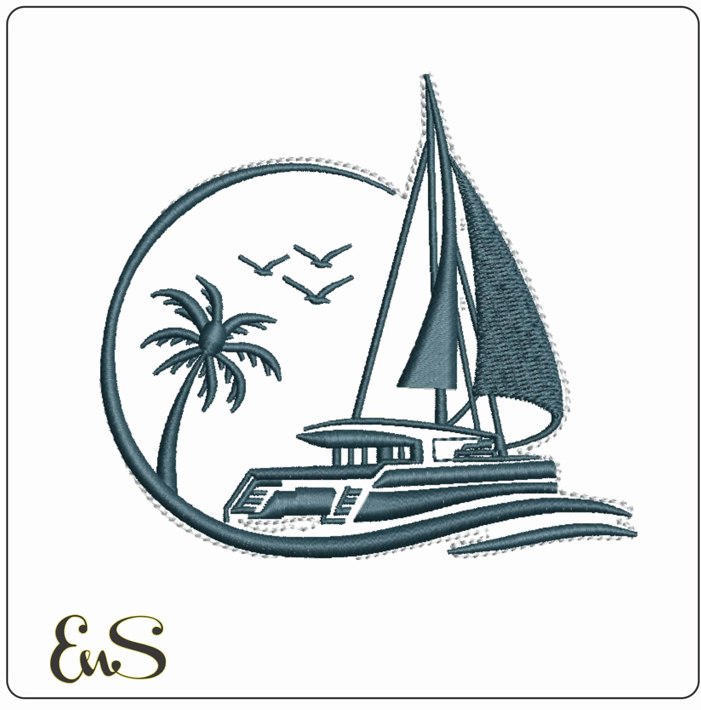 Catamaran Logo - Elegant embroidery design file - instant download