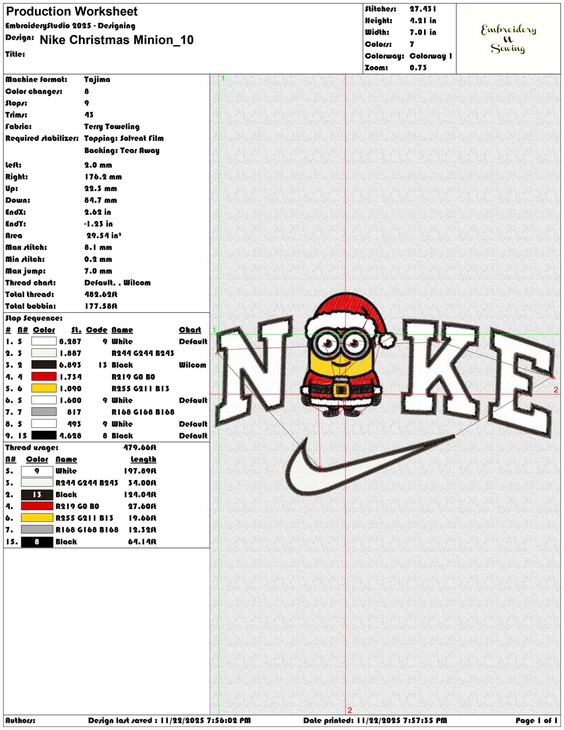 Nike Christmas Minion - Elegant embroidery design file - instant download — view 3