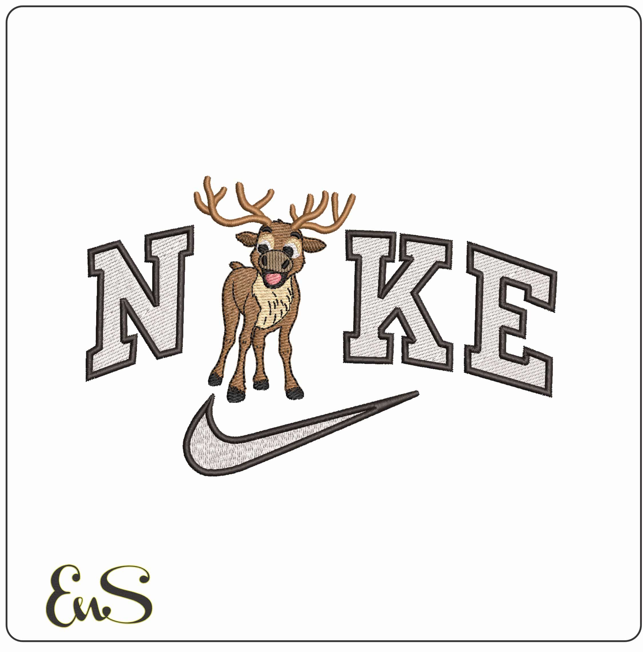 Nike Christmas Reindeer - Elegant embroidery design file - instant download