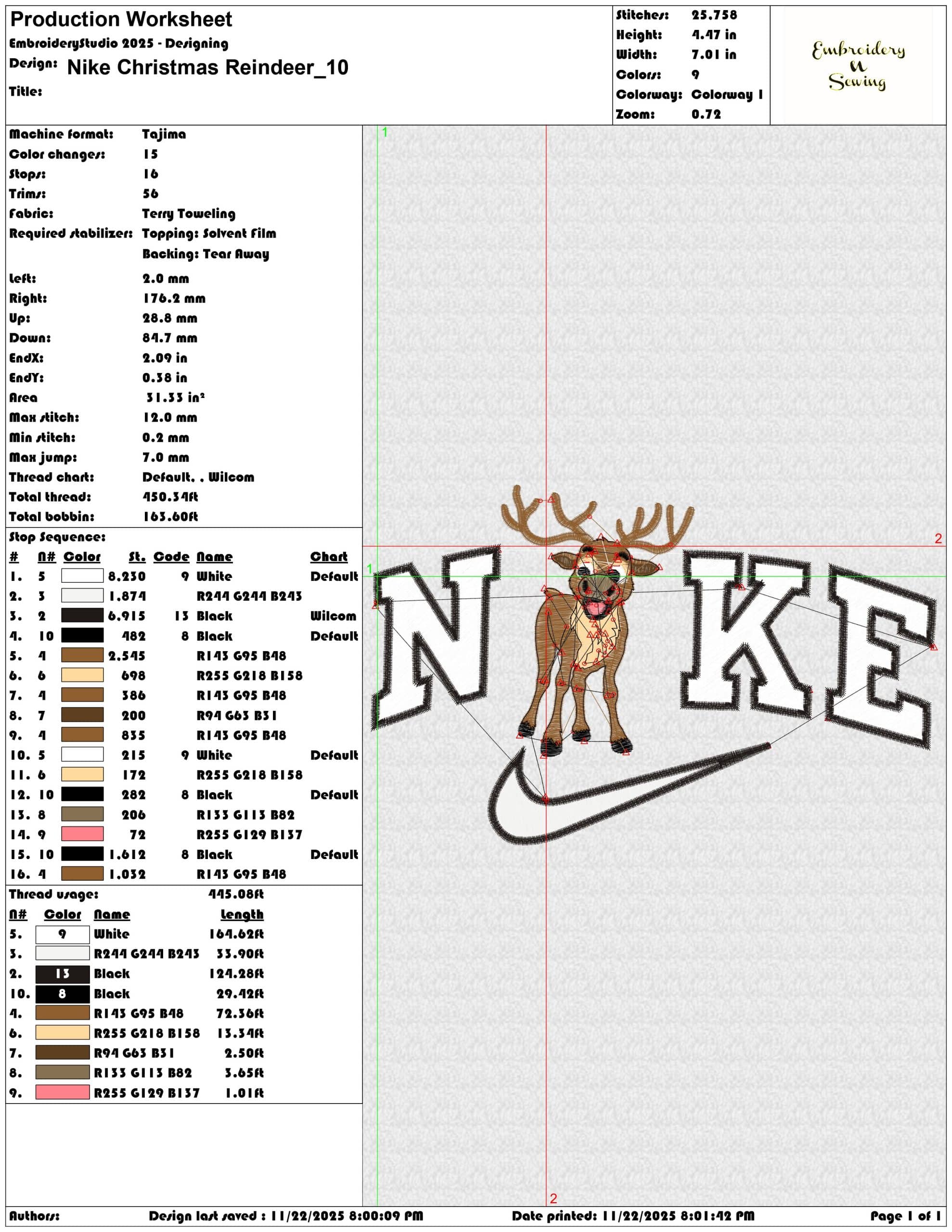 Nike Christmas Reindeer - Elegant embroidery design file - instant download — view 3