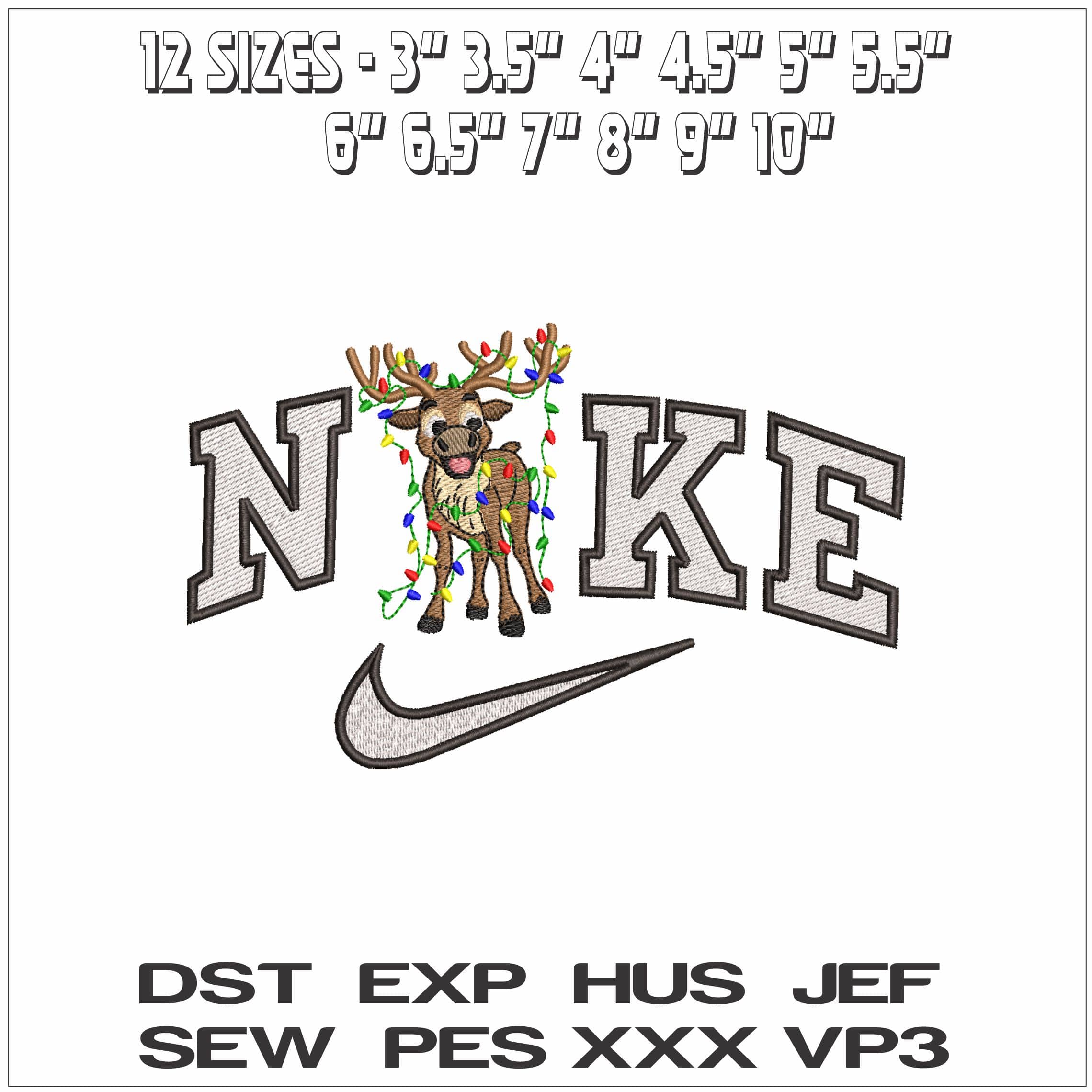 Nike Christmas Reindeer with Xmas Lights - Elegant embroidery design file - instant download — view 2