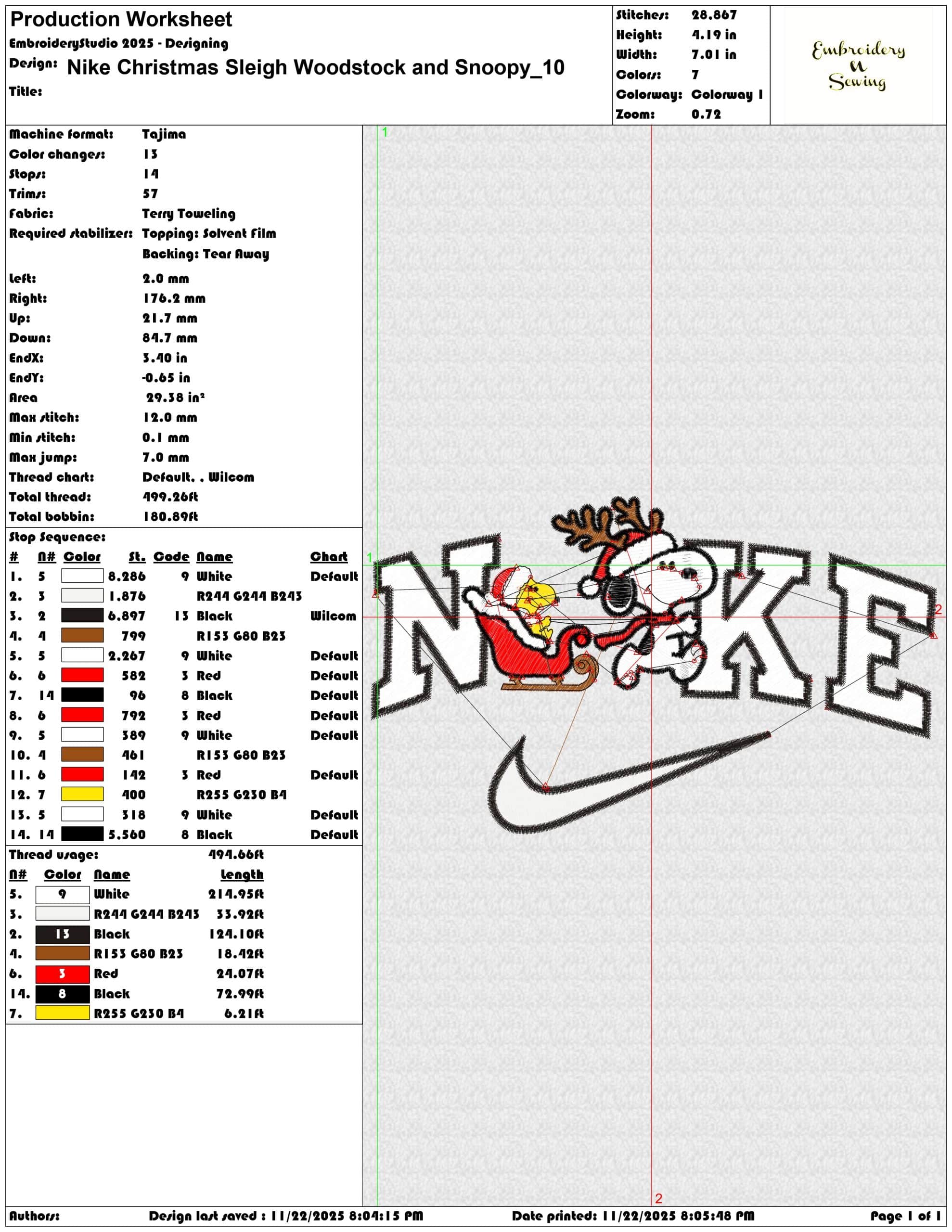 Nike Christmas Sleigh Woodstock and Snoopy - Elegant embroidery design file - instant download — view 3