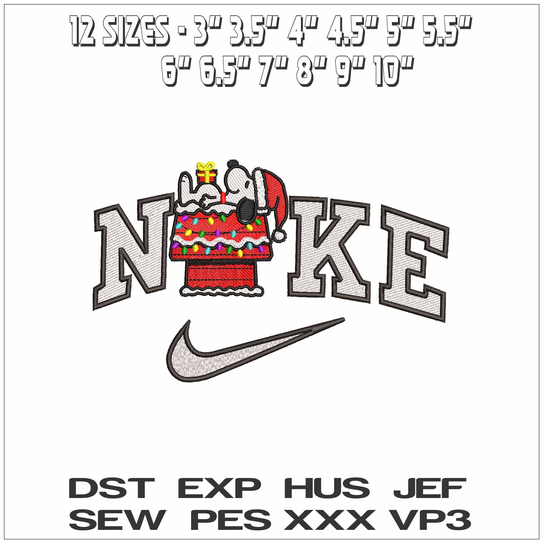 Nike Christmas Snoopy on House - Elegant embroidery design file - instant download — view 2