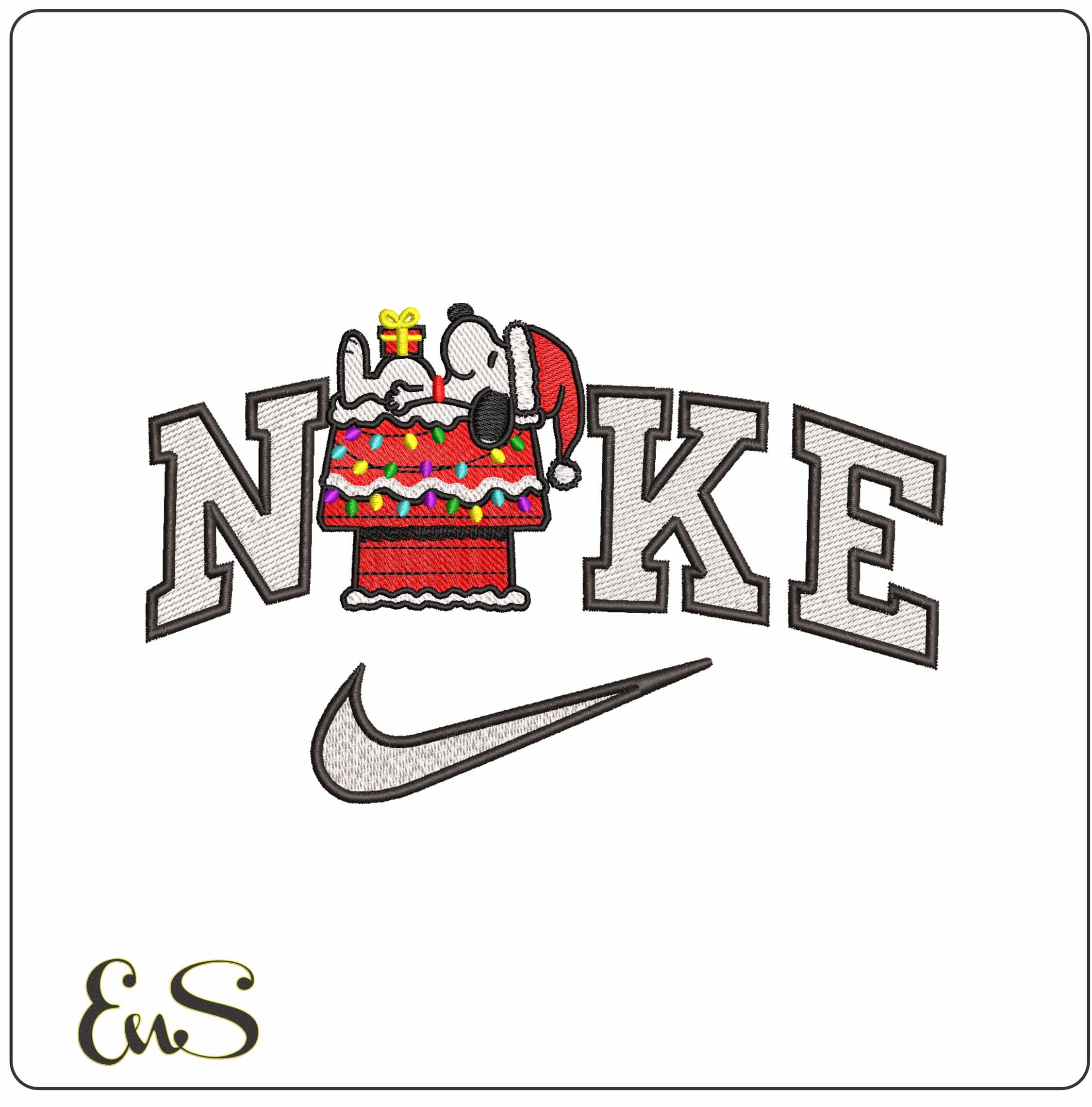 Nike Christmas Snoopy on House - Elegant embroidery design file - instant download