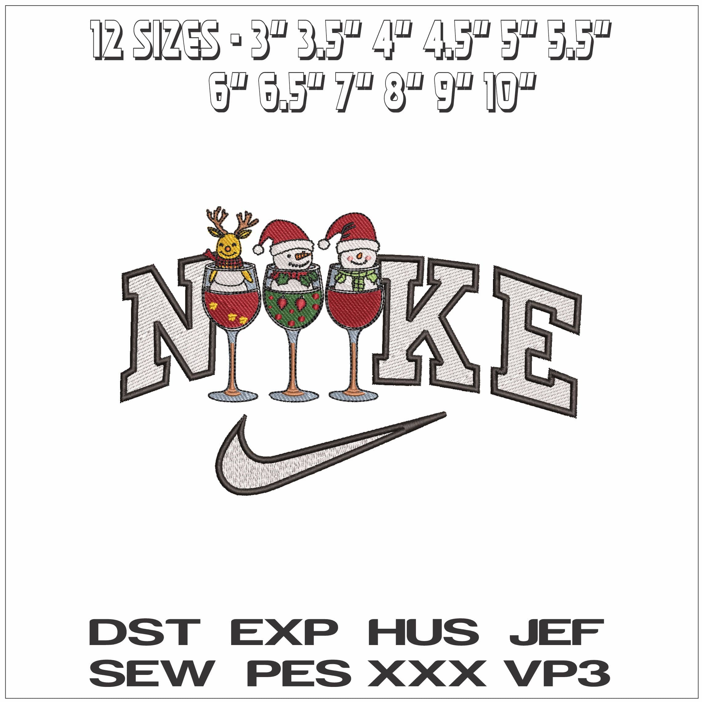 Nike Christmas Snowman Drinks - Elegant embroidery design file - instant download — view 2
