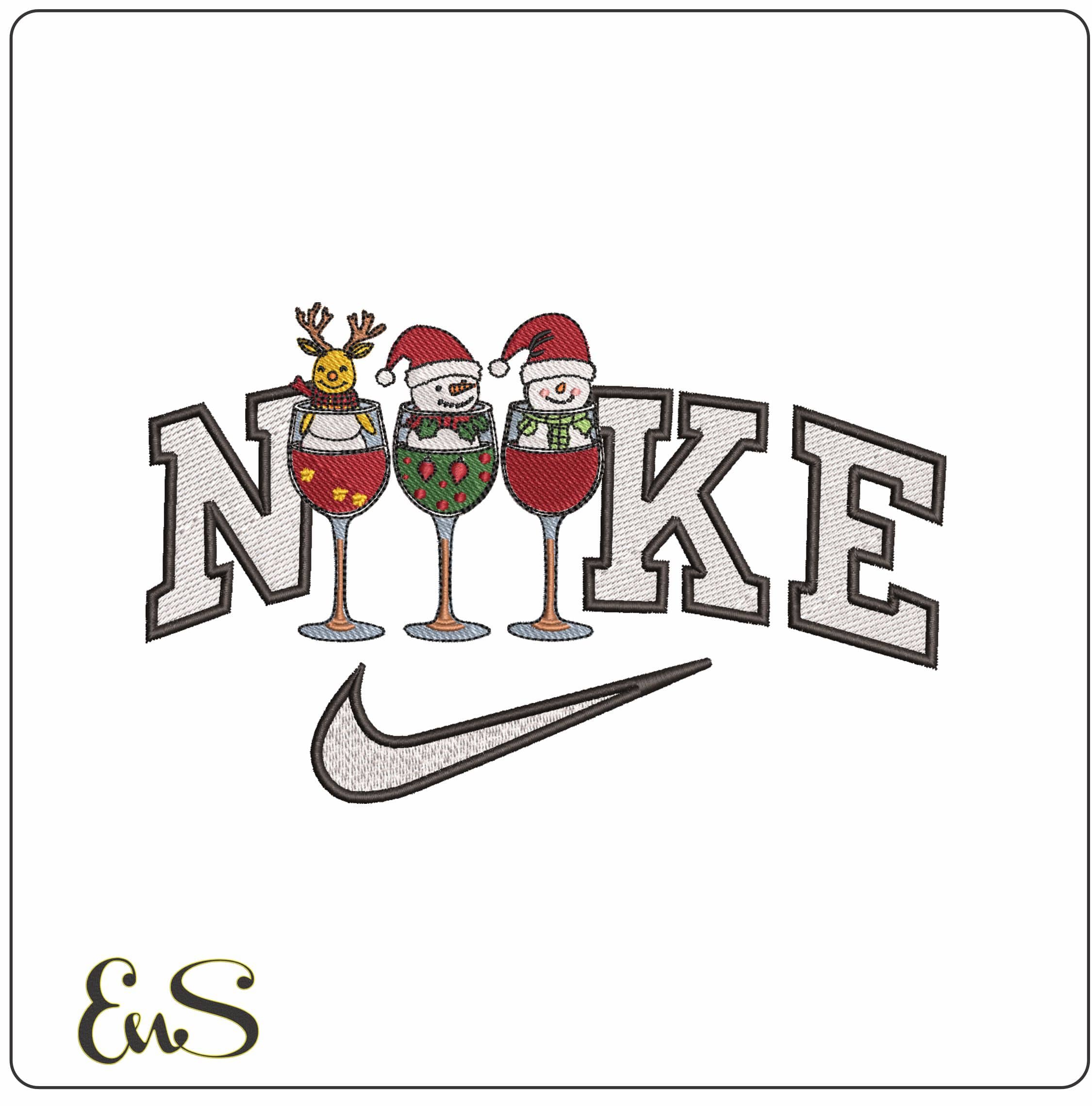 Nike Christmas Snowman Drinks - Elegant embroidery design file - instant download