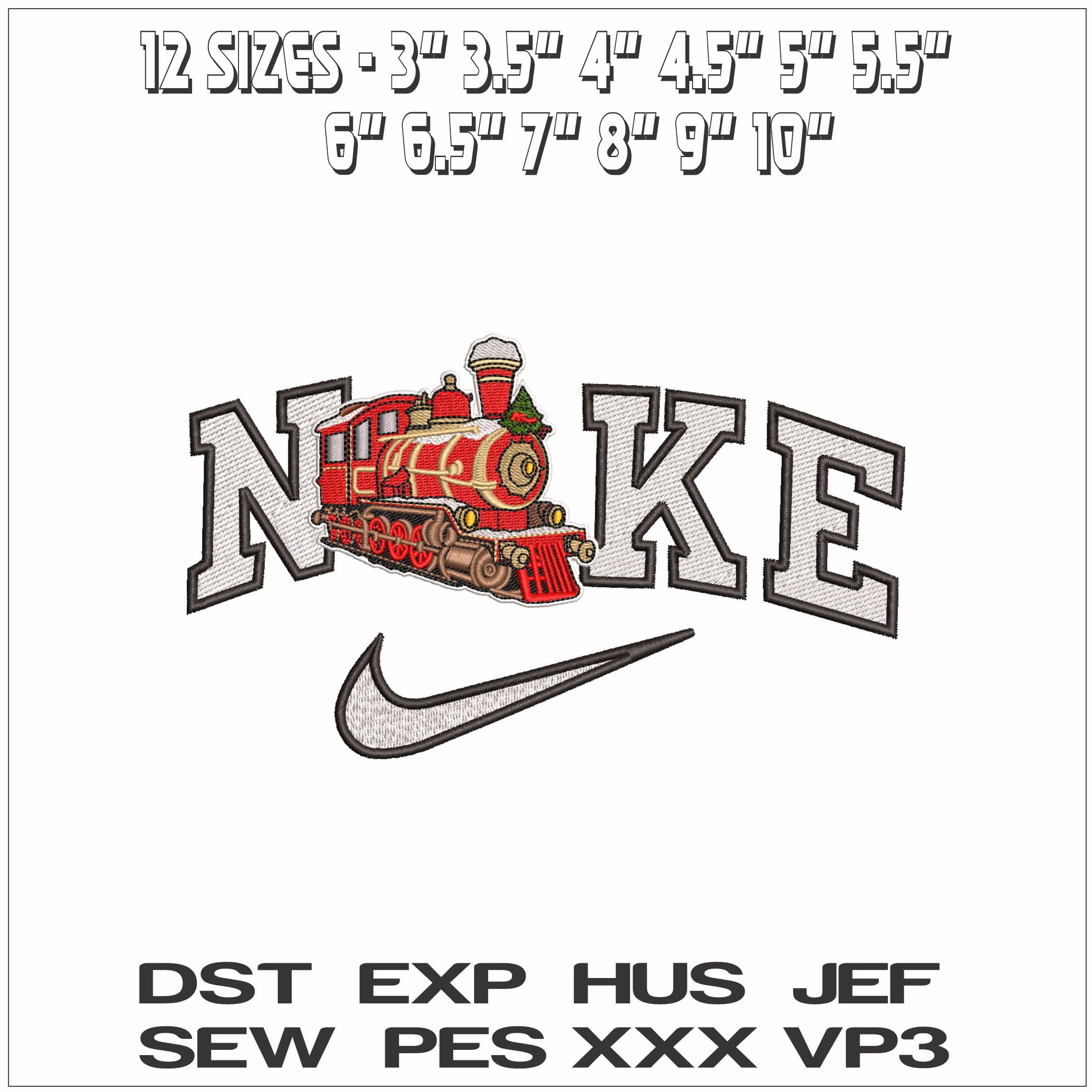Nike Christmas Steam Train - Elegant embroidery design file - instant download — view 2