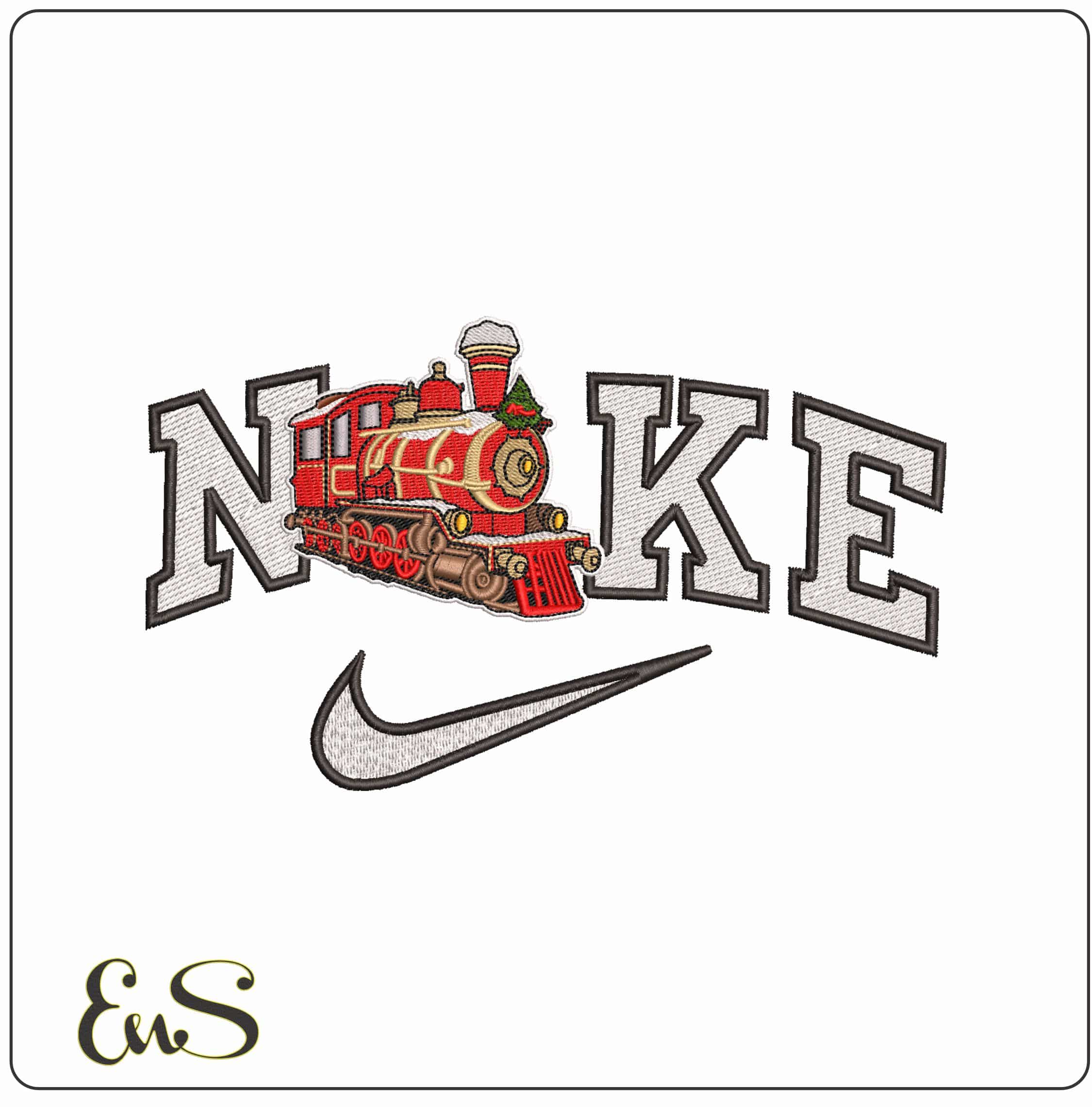 Nike Christmas Steam Train - Elegant embroidery design file - instant download