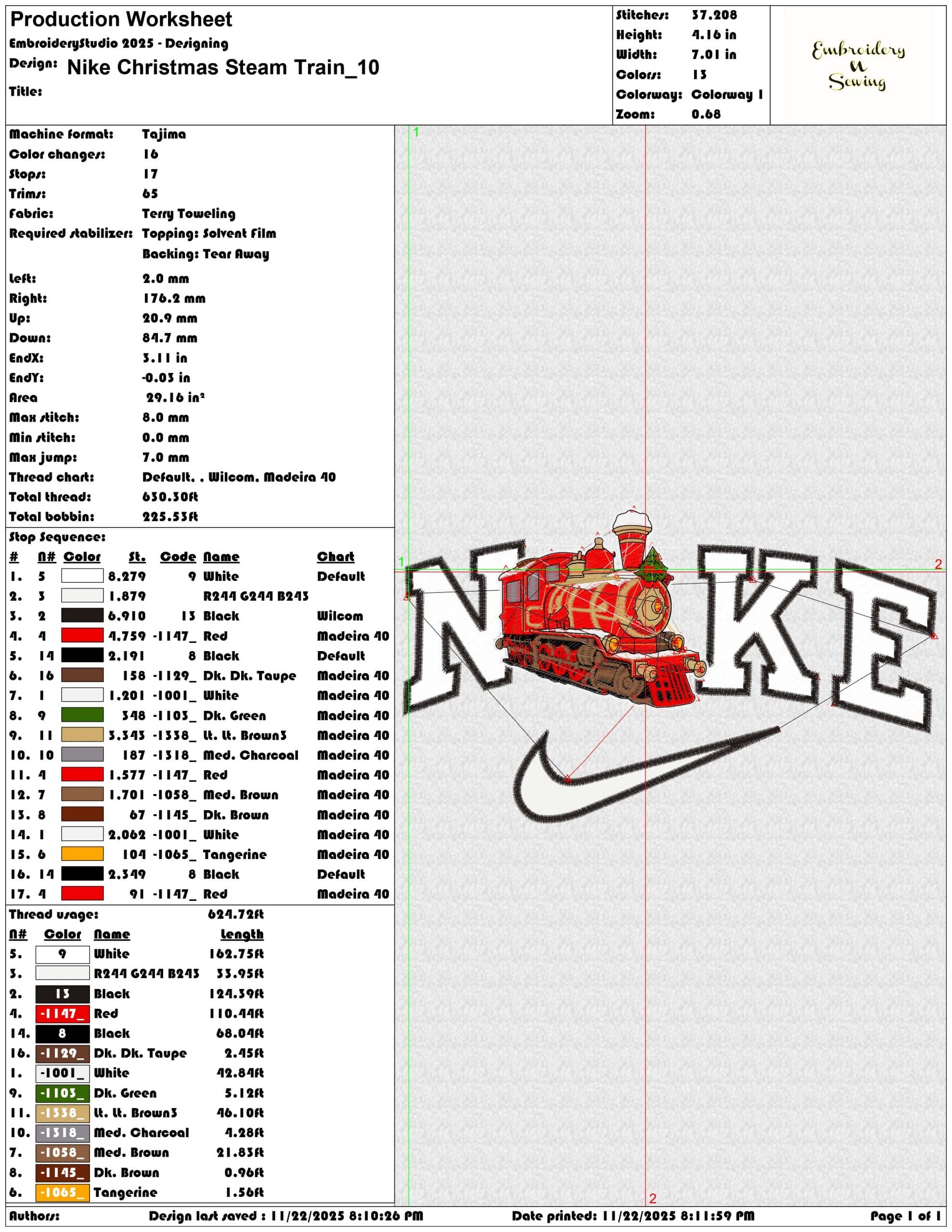 Nike Christmas Steam Train - Elegant embroidery design file - instant download — view 3