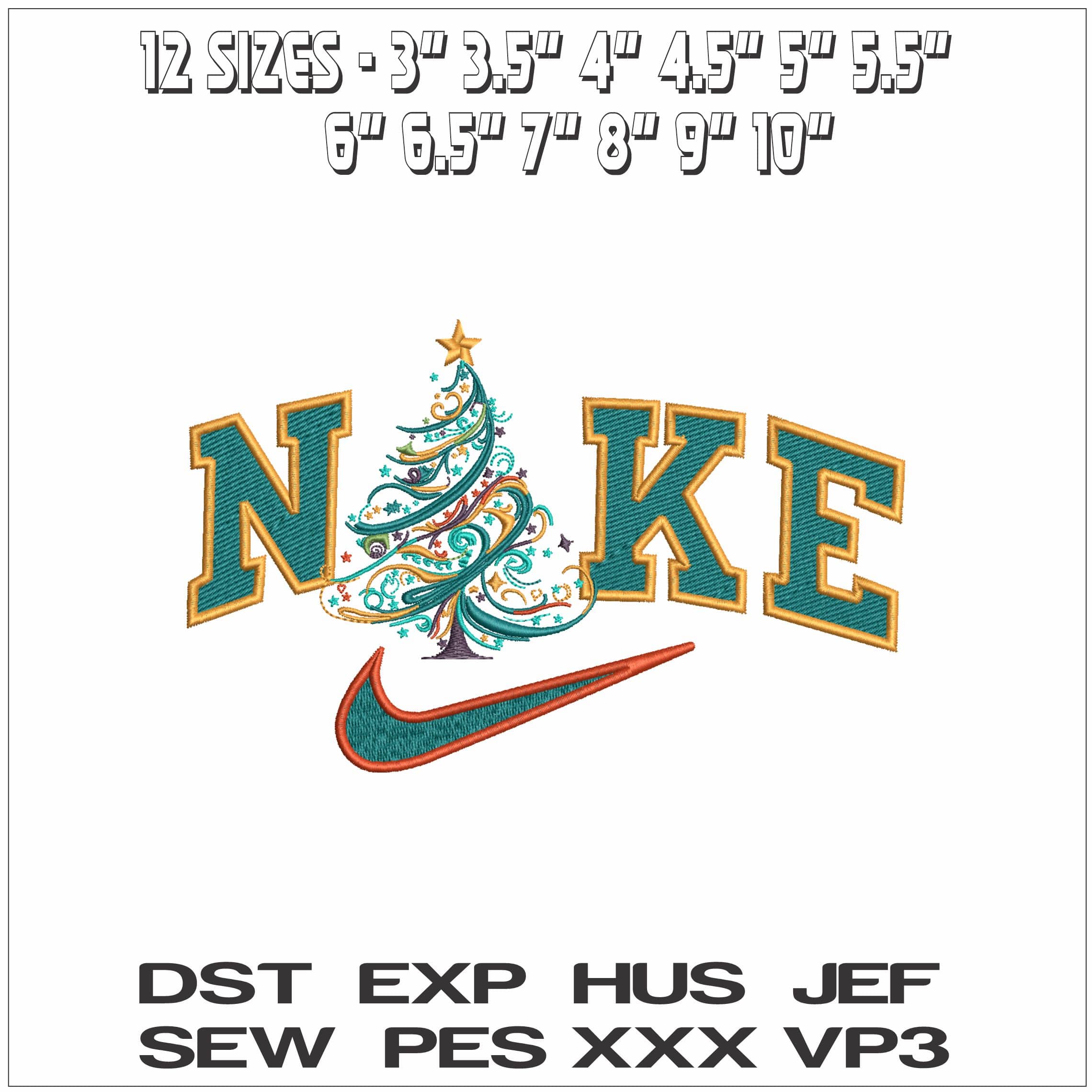 Nike Christmas Tree Swirl - Elegant embroidery design file - instant download — view 2