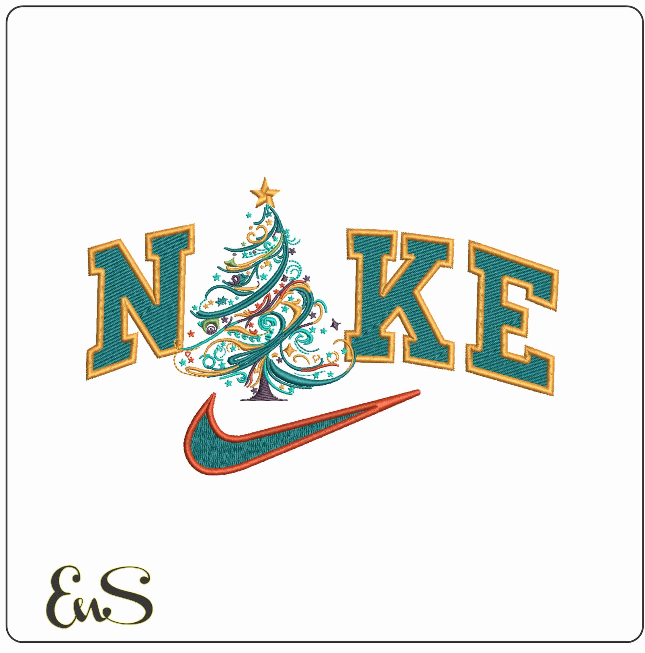 Nike Christmas Tree Swirl - Elegant embroidery design file - instant download