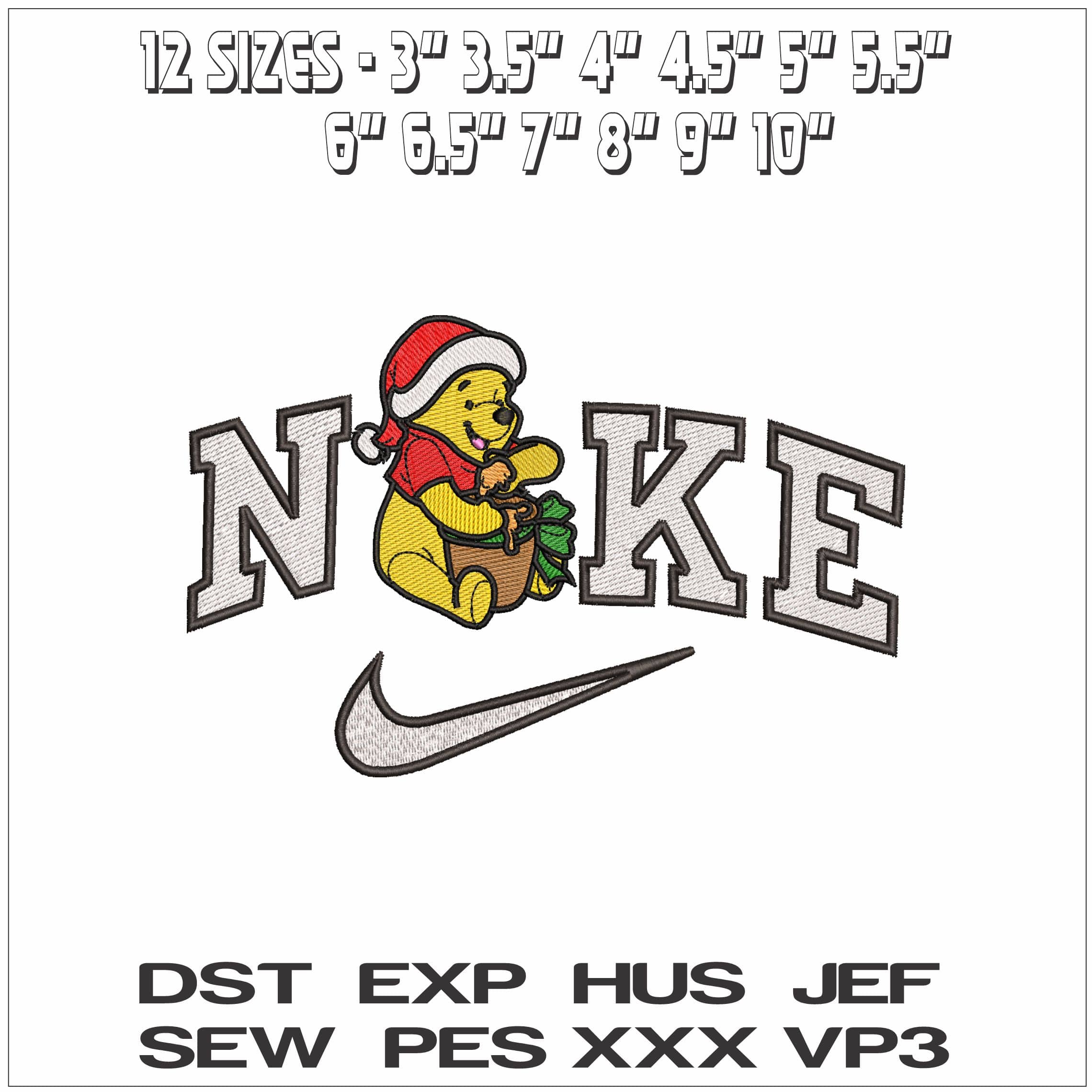 Nike Christmas Winnie the Pooh - Elegant embroidery design file - instant download — view 2